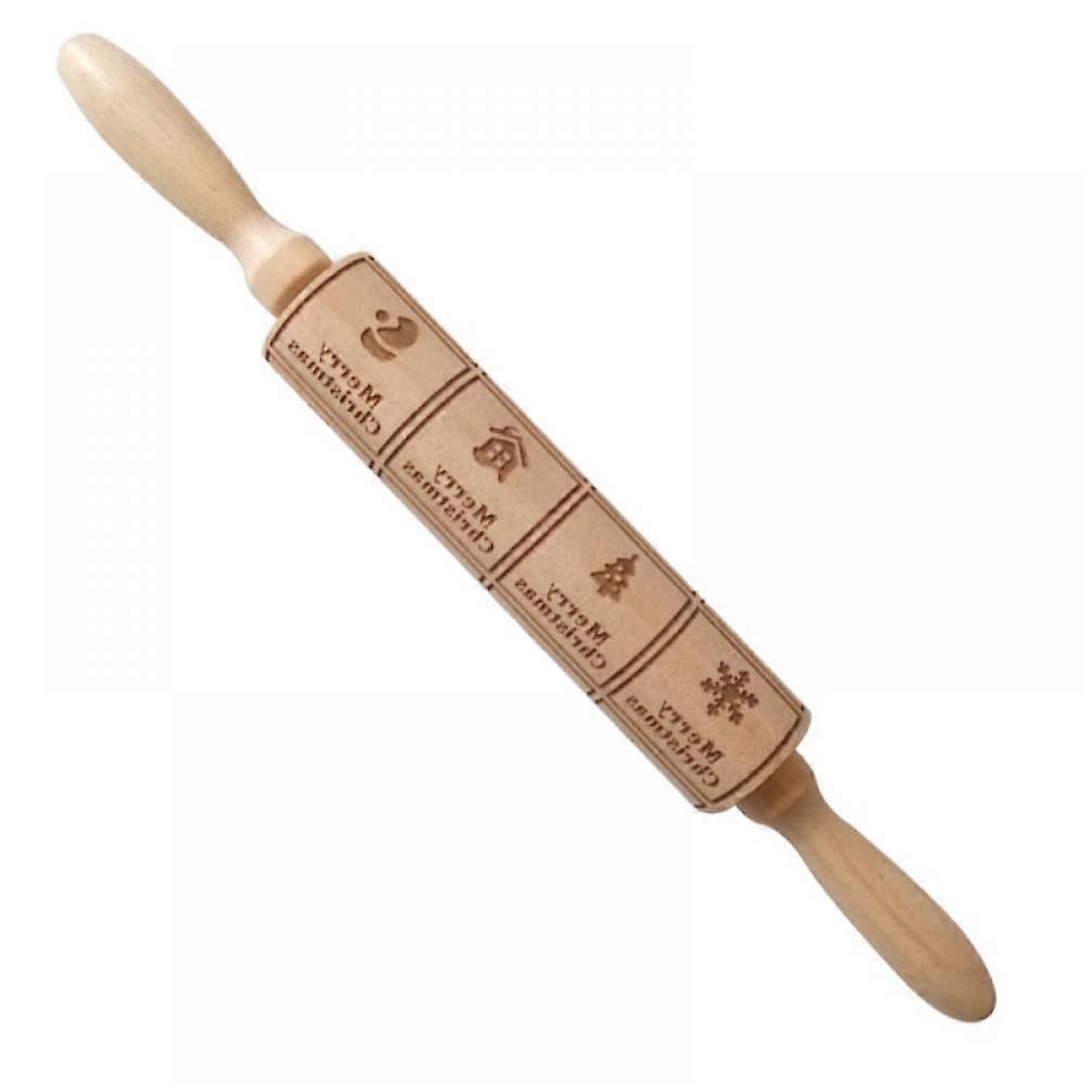 Embossed Wooden Rolling Pin with Christmas Deer Pattern, Cute Engraved Baking Tool for DIY Cookies, Xmas Gift - Compatible with Standard Cutters