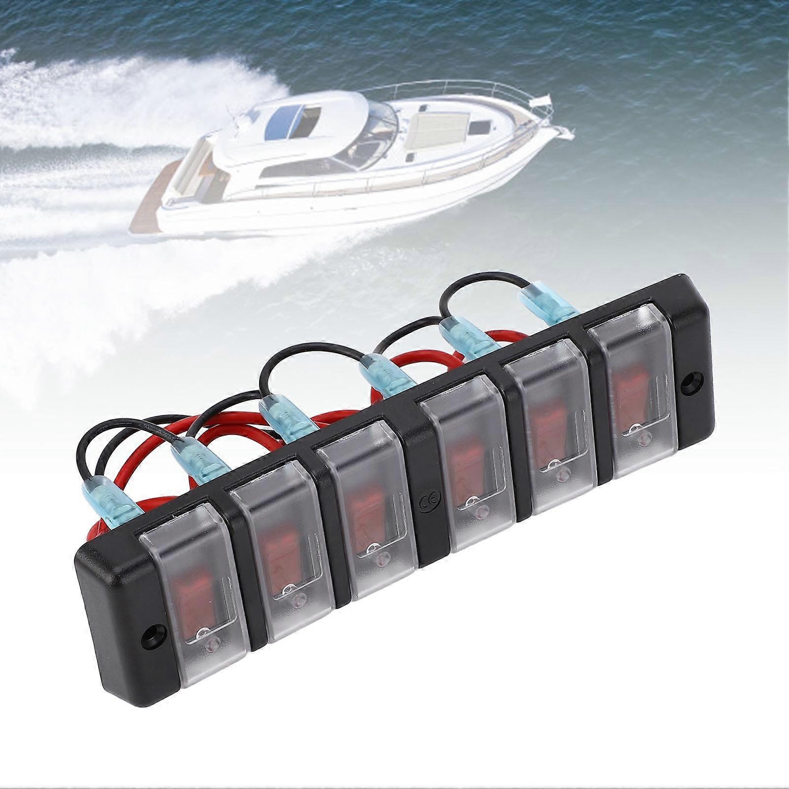 6 Gang Switch Panel Pre Wired Rocker Switch with Overload Protection Red LED On Off Circuit Control Panel DC12V 16A 