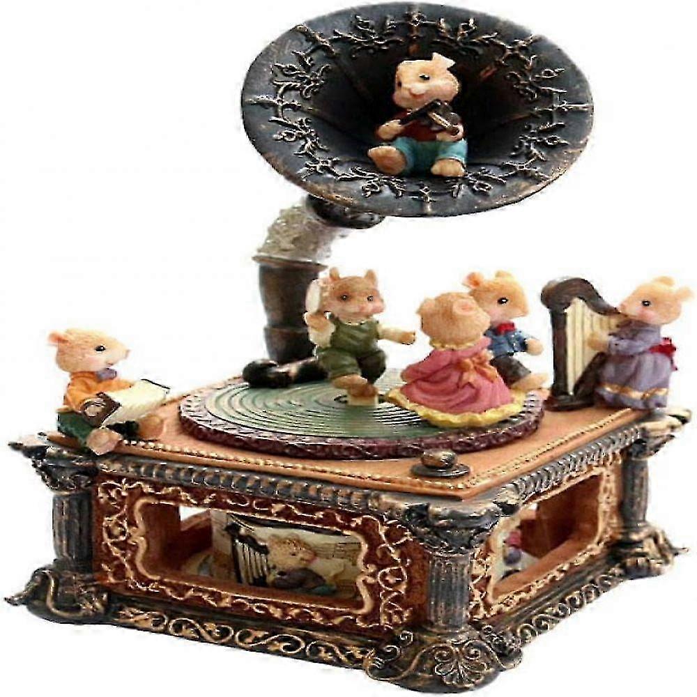 Carousel Music Box with Cute Mouse, Creative Christmas Phonograph Mechanical Gift