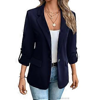 Damen-Blazer, Business Casual, langärmelig, Büro-Anzugjacke, leichter offener Cardigan mit angedeuteten Taschen, Marineblau, XL