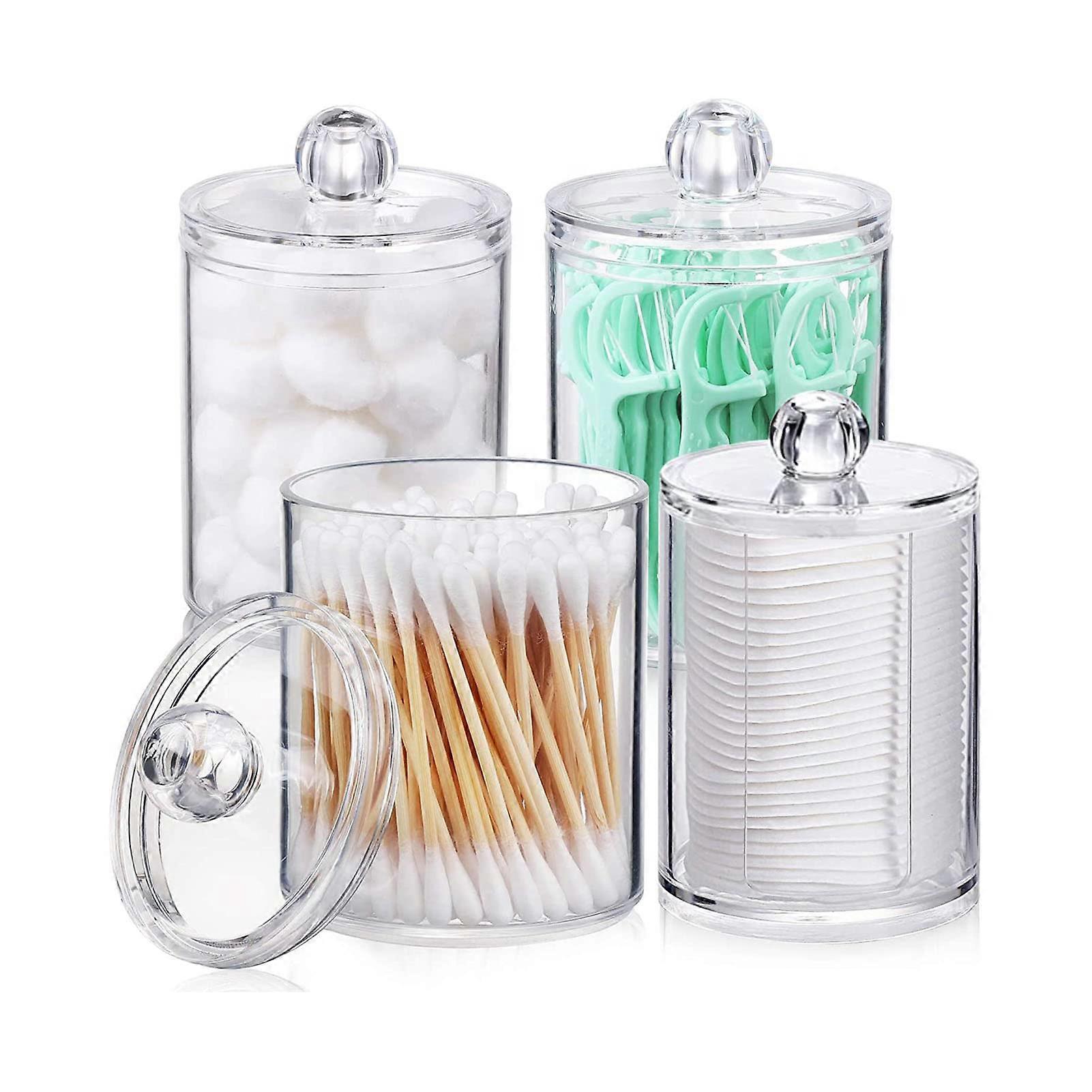 Clear Storage Jars 4 Pack Transparent Plastic Canisters With Removable Lids For Qtips Cotton Balls Swabs Makeup Pads