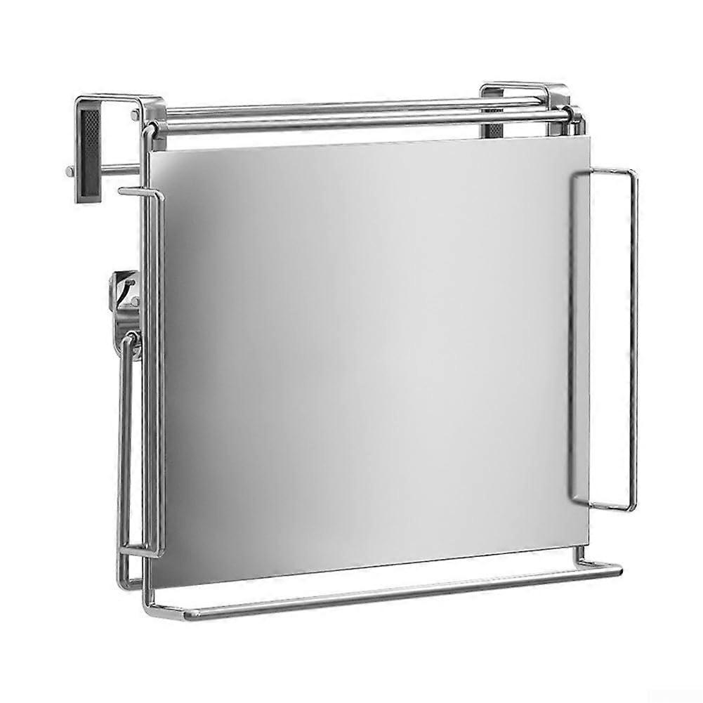 Foldable Kitchen Organizer Stainless Steel Shelf With Hooks Silver Finish Compact Design