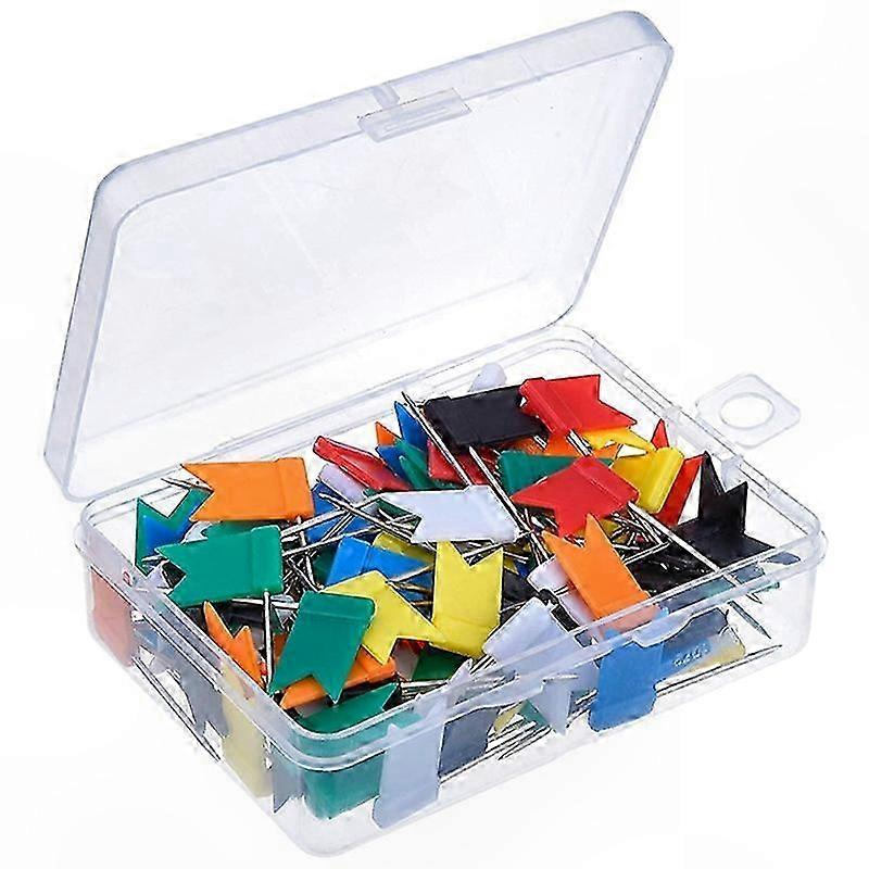 100 Pcs Colored Flag Push Pins, 7-Color Map Tacks with Steel Point