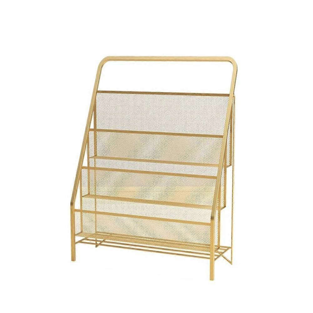 Magazine Rack Nordic Light Luxury Multilayer Iron Storage Stand For Books And Pictures Info Display Golden Small