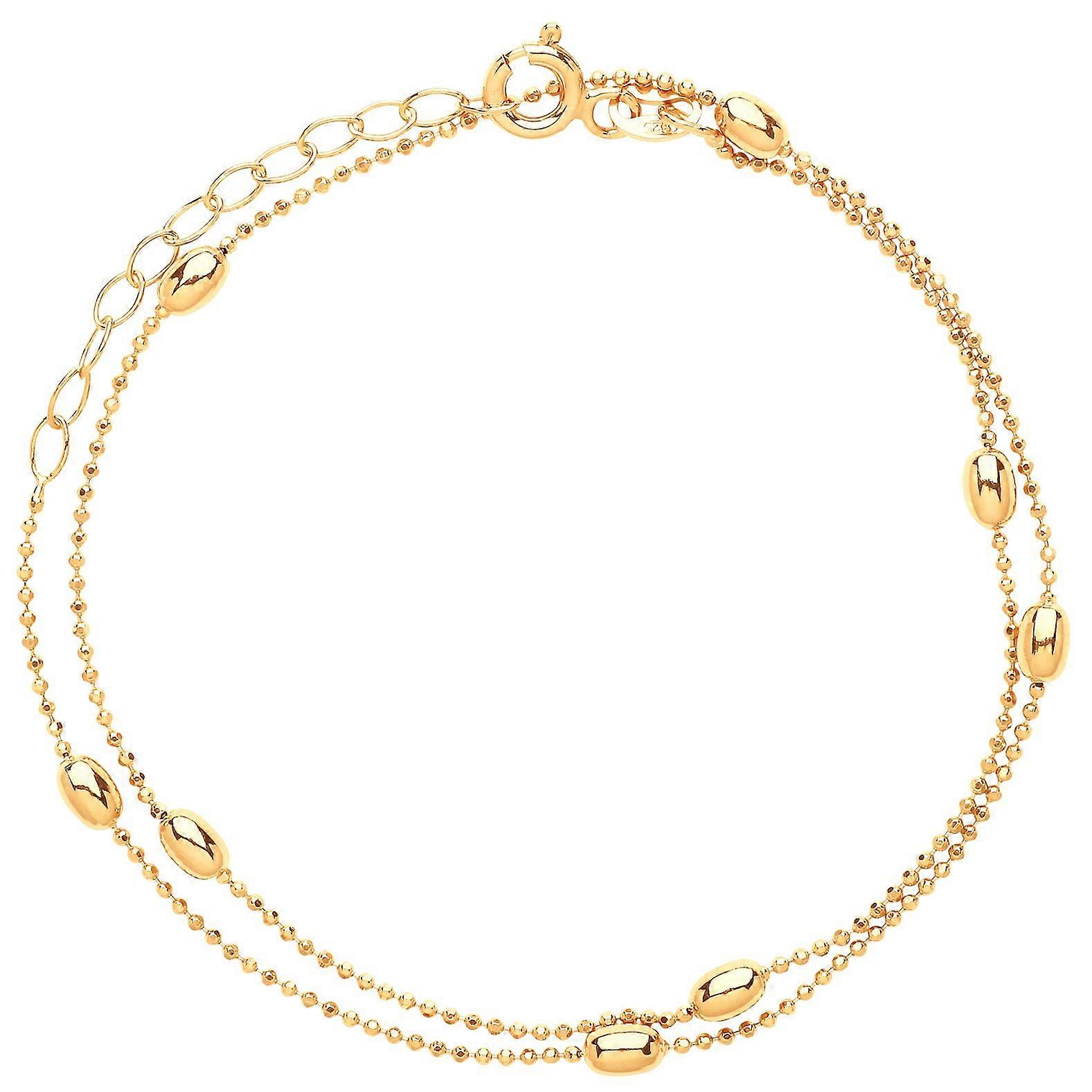 Jewelco London 女士黄金镀银 3 毫米椭圆形珠子颈圈项链 1 毫米 13-14 英寸