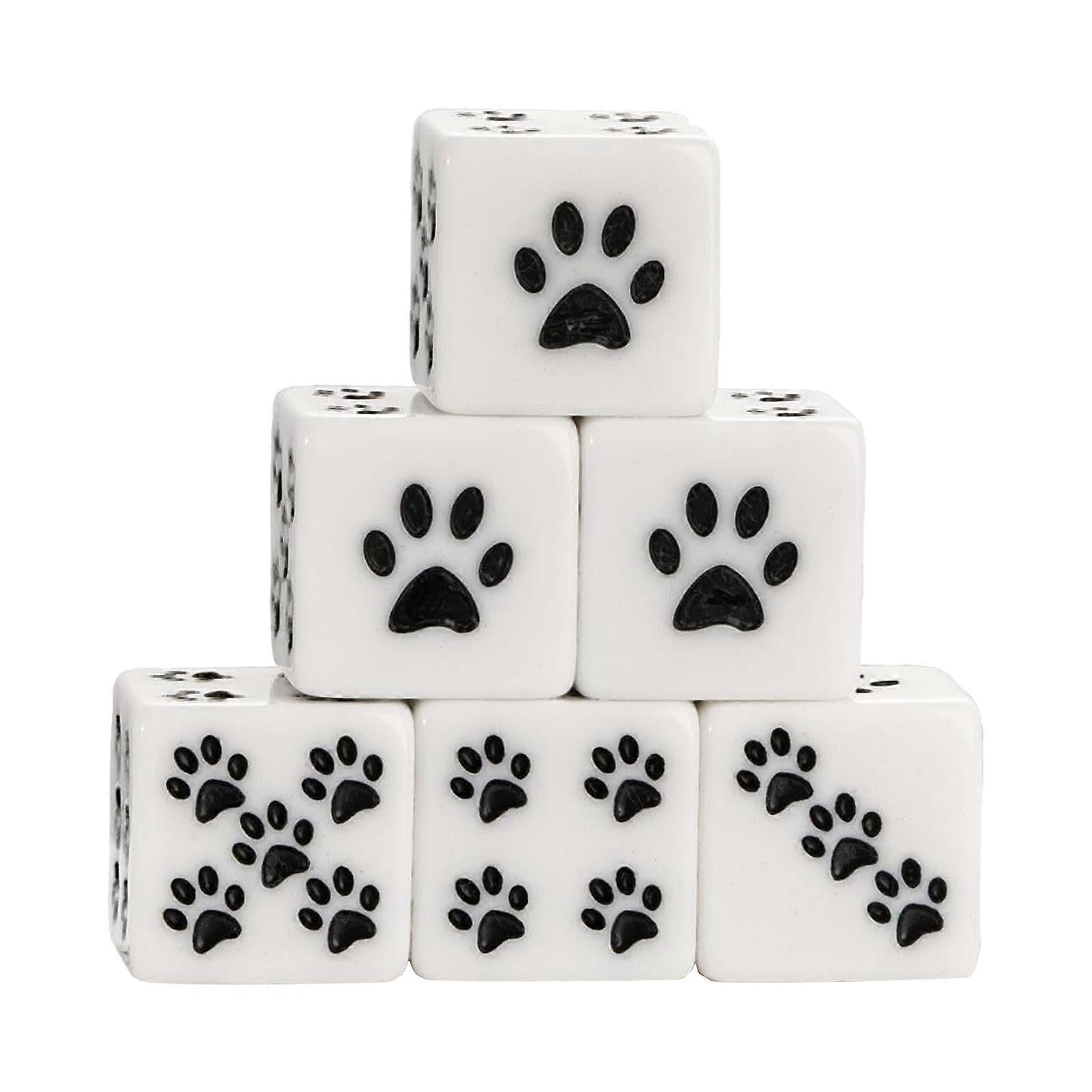 Pack of 6 Cartoon Pattern Square Corner 16mm Dices Cubes with Mini Paw Dot for Kids Resins 6 Sided Educational Dices Set Multicolor