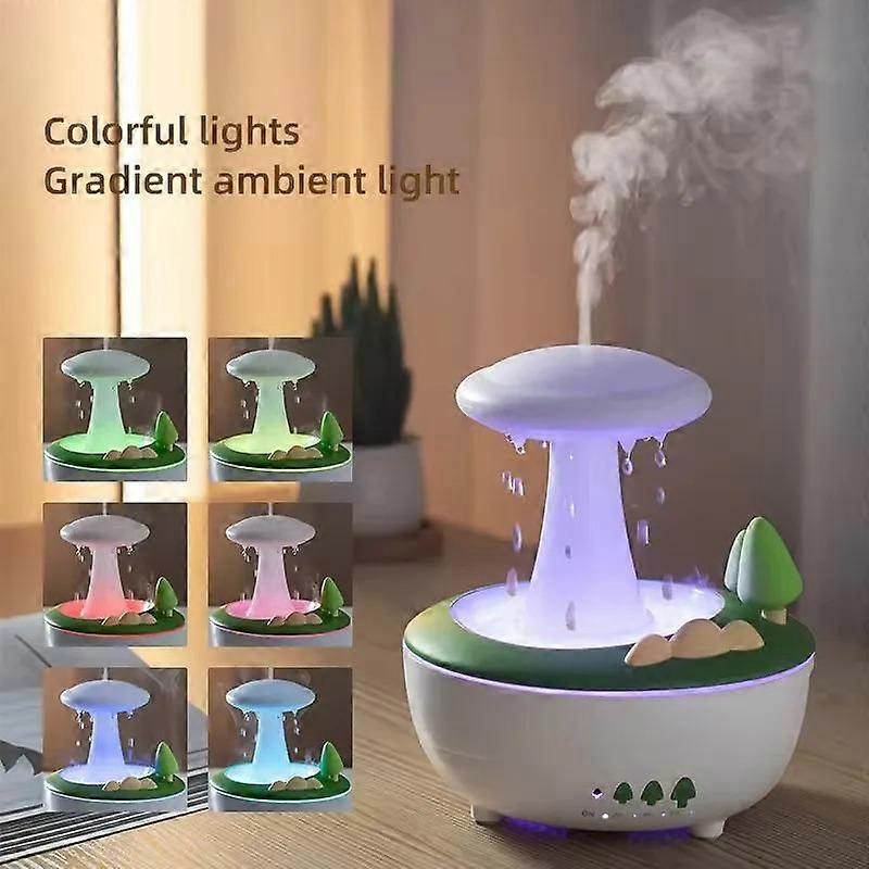 Forest Mushroom Aroma Diffuser Raindrop Mist Essential Oil Humidifier, 7 Color LED Mood Night Light, Home Desktop Air Humidifier