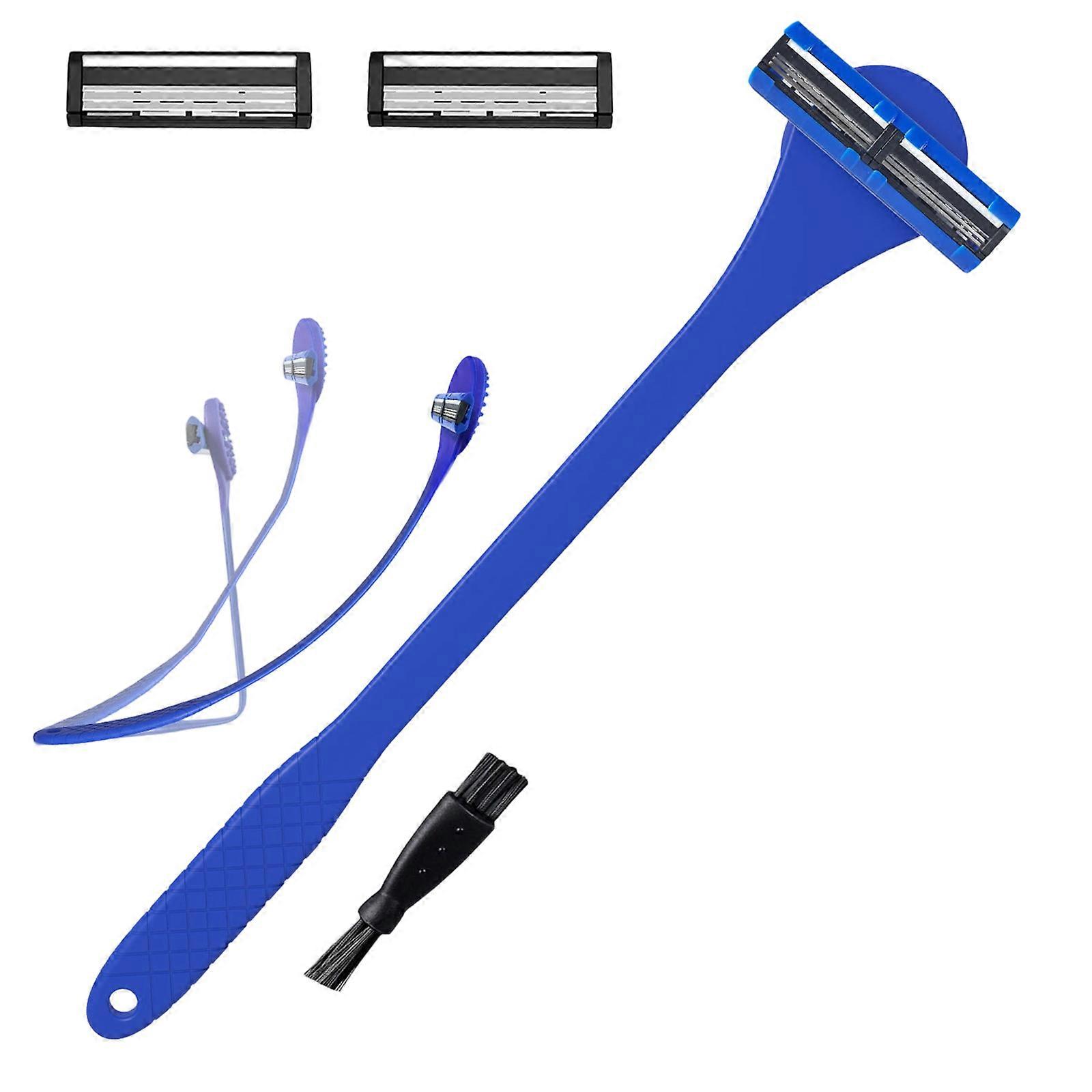 2 in 1 Back Scrubber and Manual Razors for Men with Three Layer Blades and Comfortable Grip for Efficient Grooming  Blue