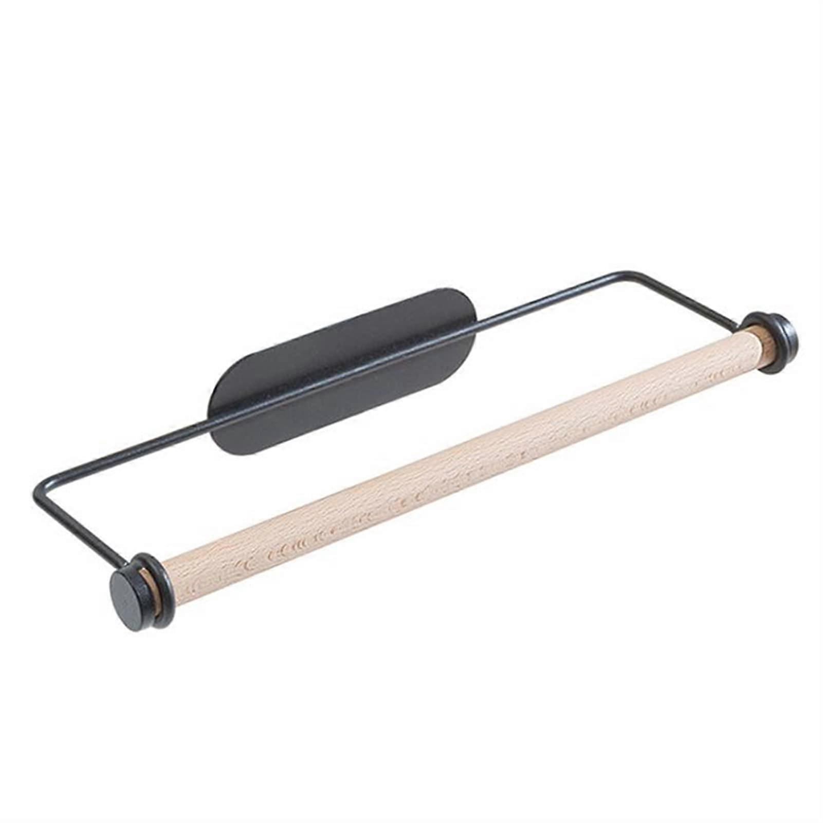 Wall Mounted Towel Rack with NoDrill Iron Kitchen Paper Holder, Black SpaceSaving Design