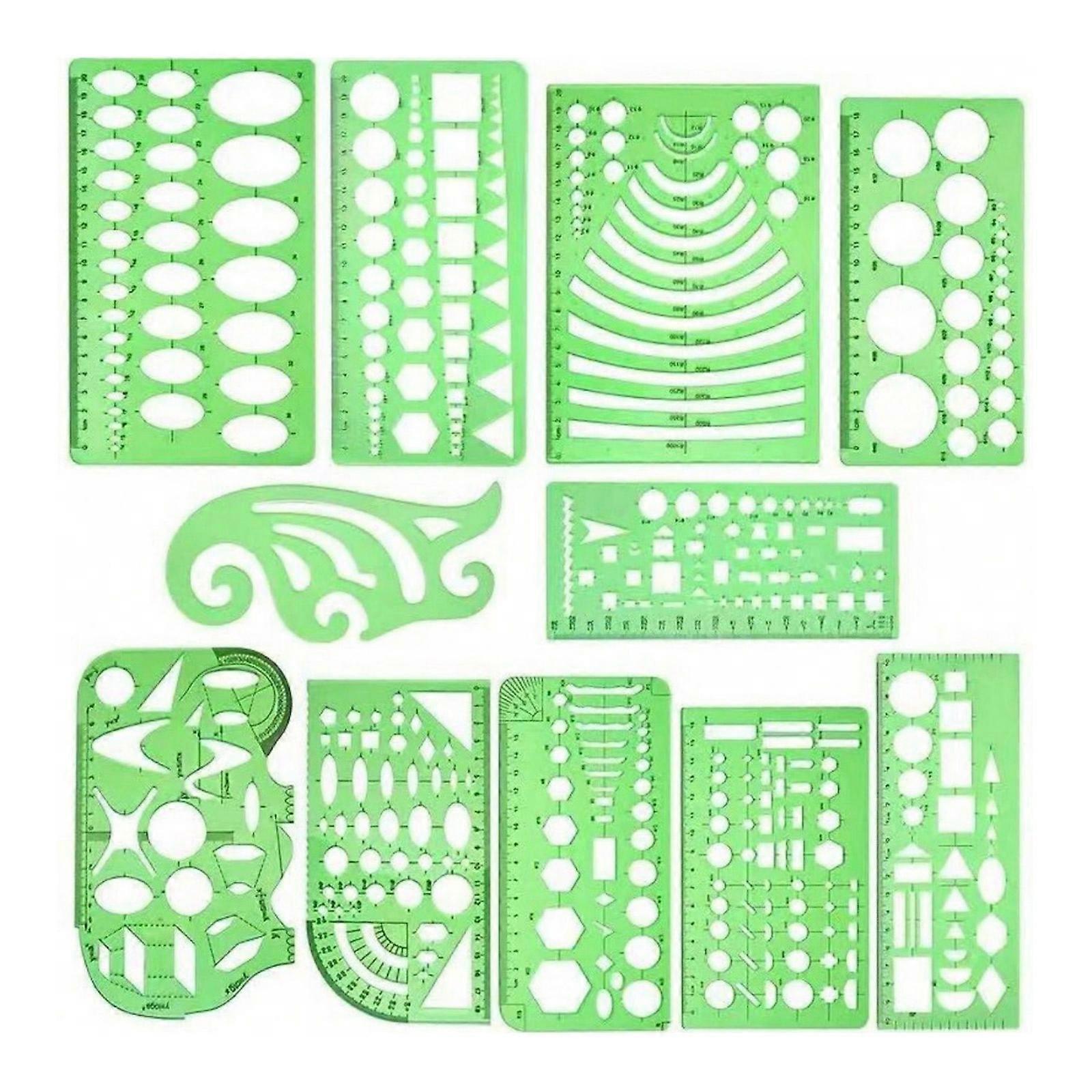 11Pcs Geometric Drawing Templates Stencils Clear Measuring Template Rulers Geometric Shape Drawing Template For Drafting Multicolor