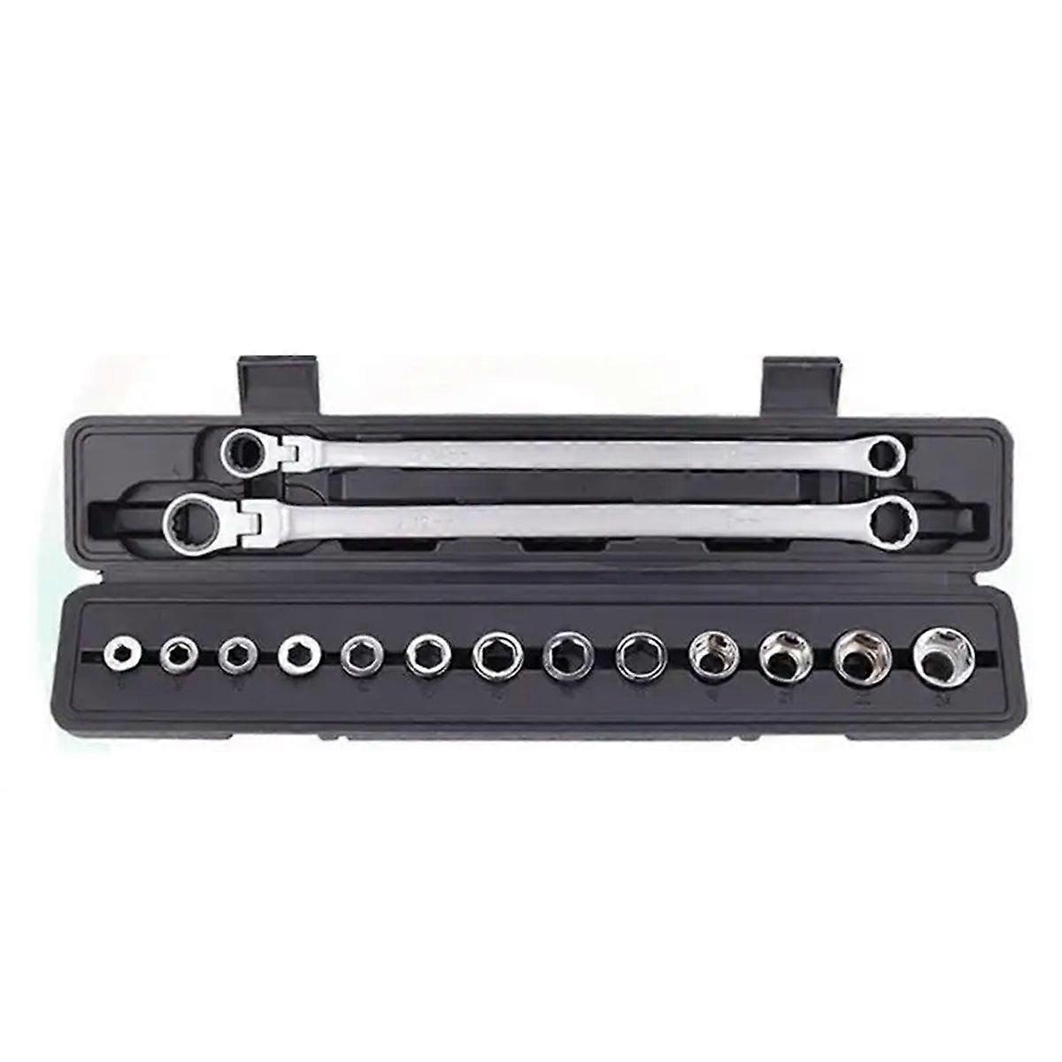 15PCS Adjustable Ratchet Wrench Kit Labor-Saving Torque Spanner Socket Set for Car Repair Hand Tool