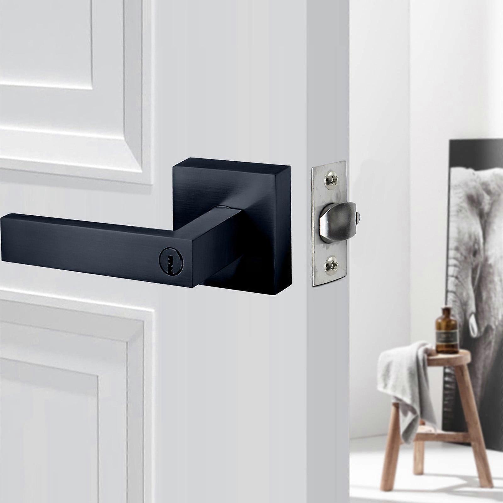 Quinlirra Clearance Keyless Entry Door Lock with Handle, Privacy Door Handle with Lock, Square Reversible Push Button Lock for Bathroom Bedroom