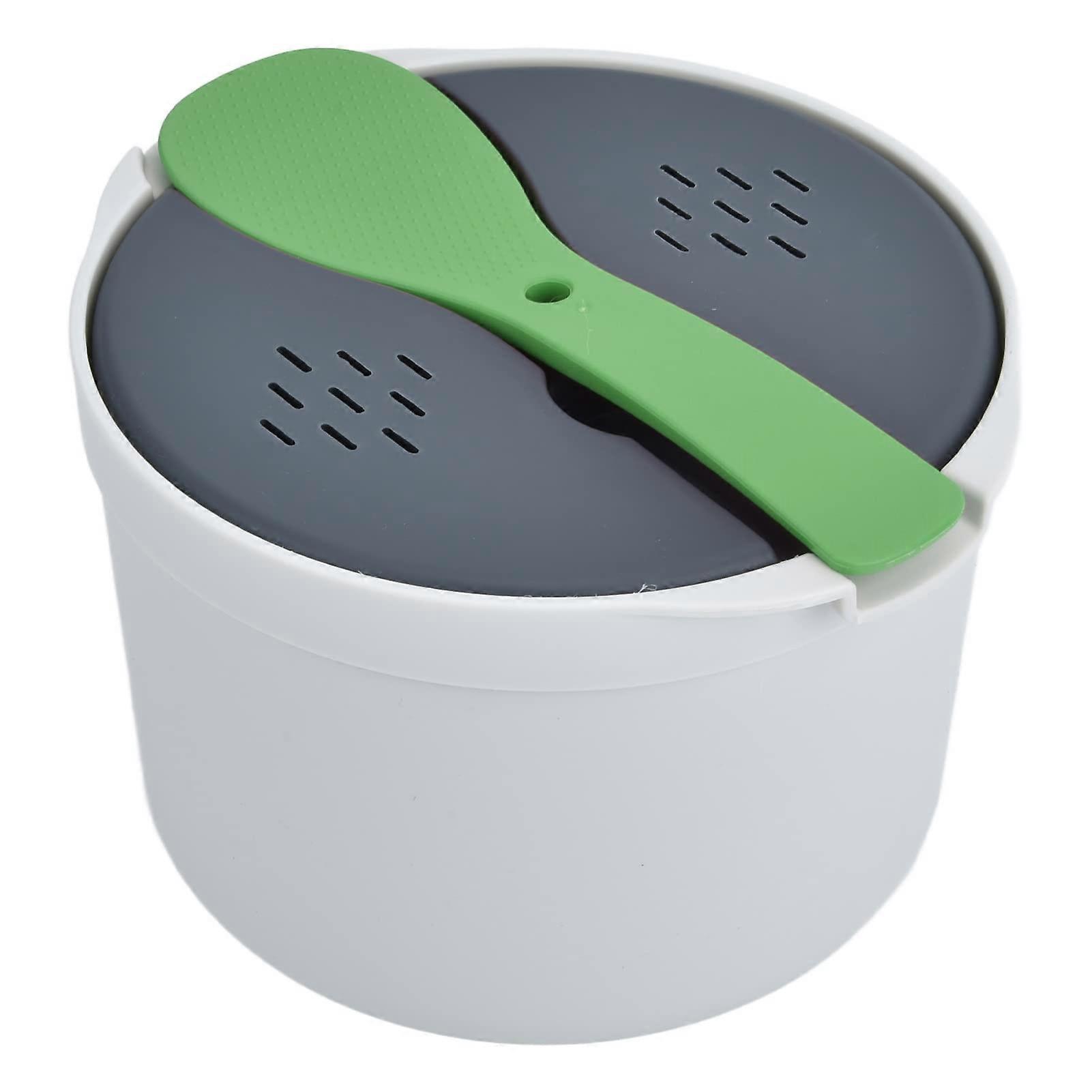 Microwave Rice Cooker Set 2L with Strainer and Spoon, Fast Cooking Large Steamer Pot Green