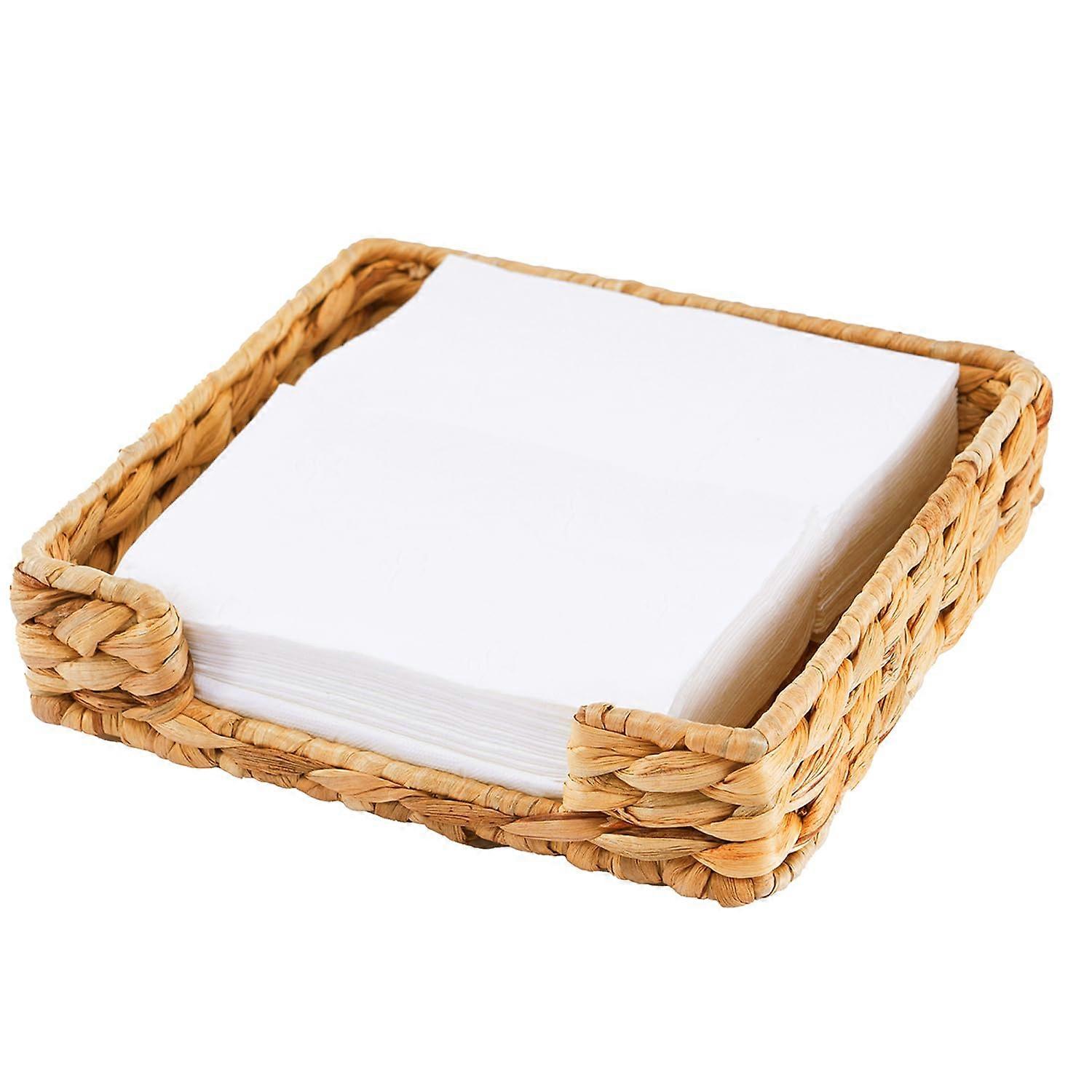 Water Hyacinth Napkin Holder Rustic Boho Wicker Square Design for Kitchen Countertop and Table