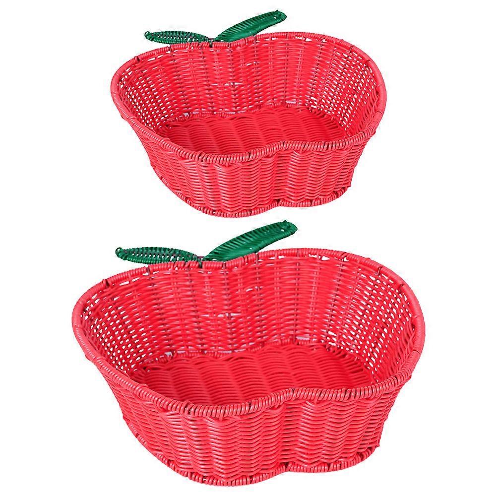 Red Apple Shaped Fruit Basket for Storage 2Pcs PP and Steel Material