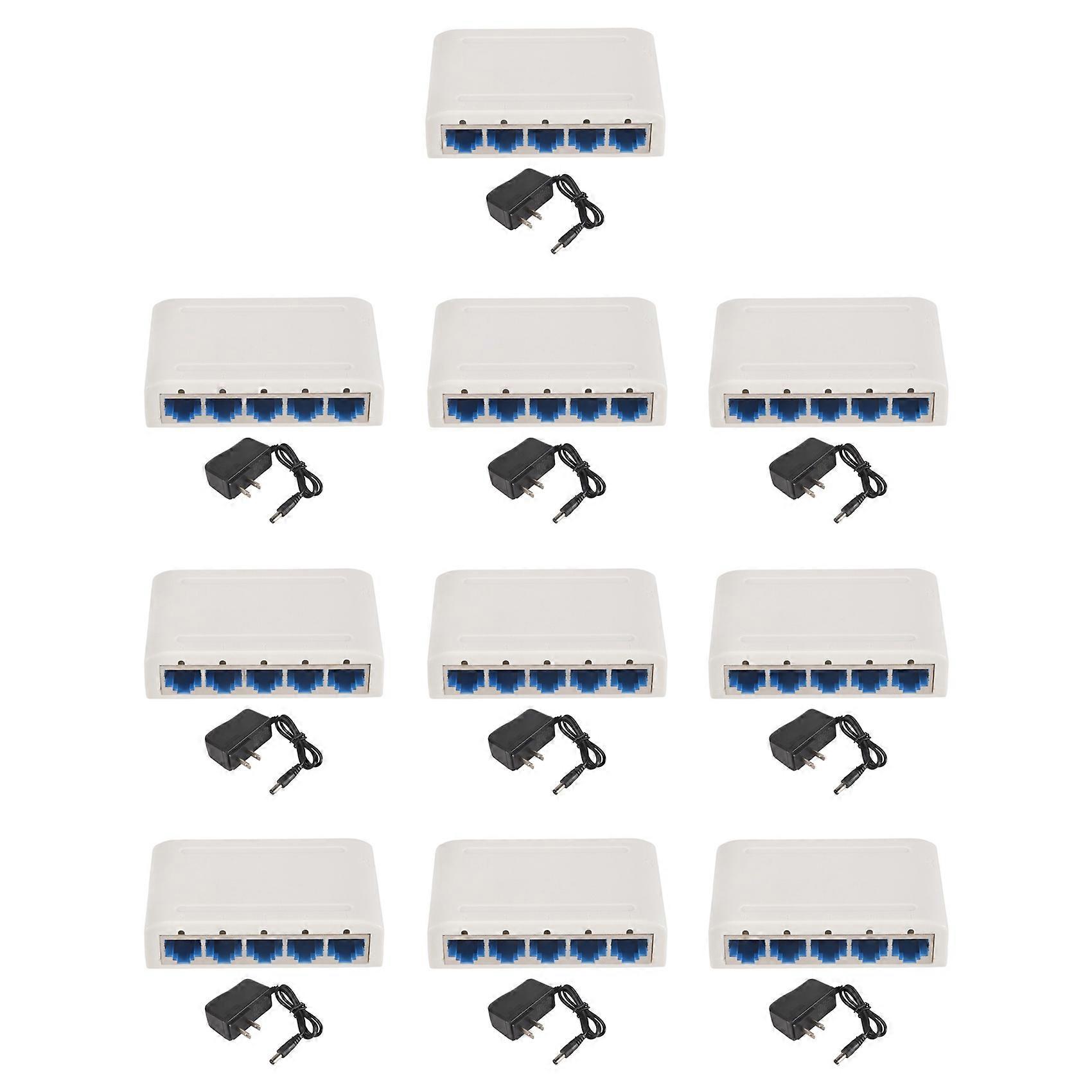 10X 5 Port Data Switch,Network Hub,Desktop Ethernet Splitter,Plug & Play Shielded Ports Fanless Quiet