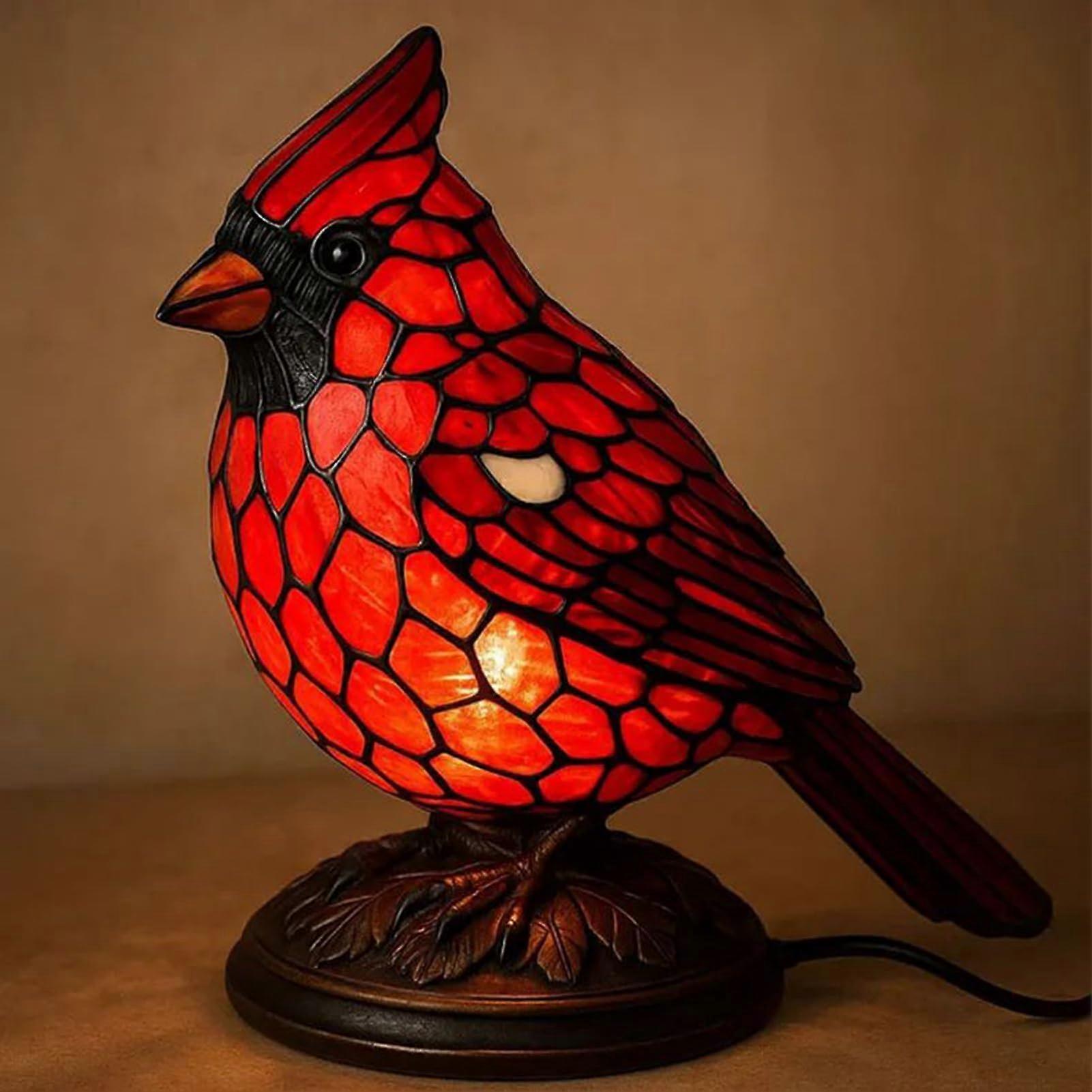 Handcrafted Red Cardinal Bird Table Lamp with Resin Night Light, USB Powered Christmas Gift
