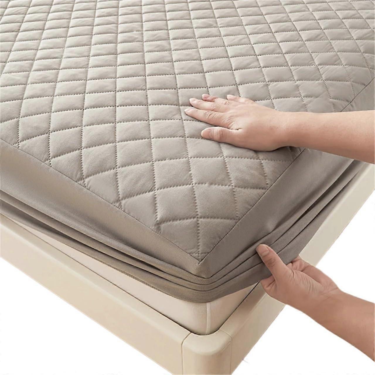 Waterproof Quilted Mattress Protector King Size with 360 Elastic Fit Breathable Noise Light Gray