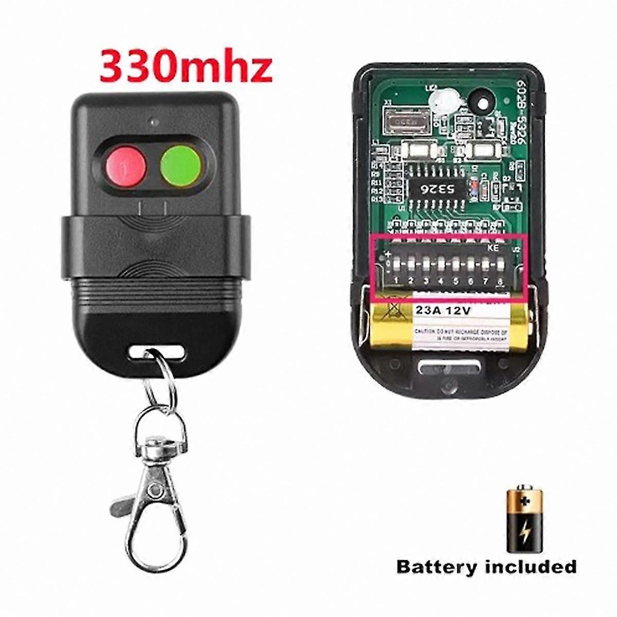 2-Channel 330MHz Fixed Code Remote Control with 8 Dip Switch for Gate and Garage Door Opener Copy Functionality