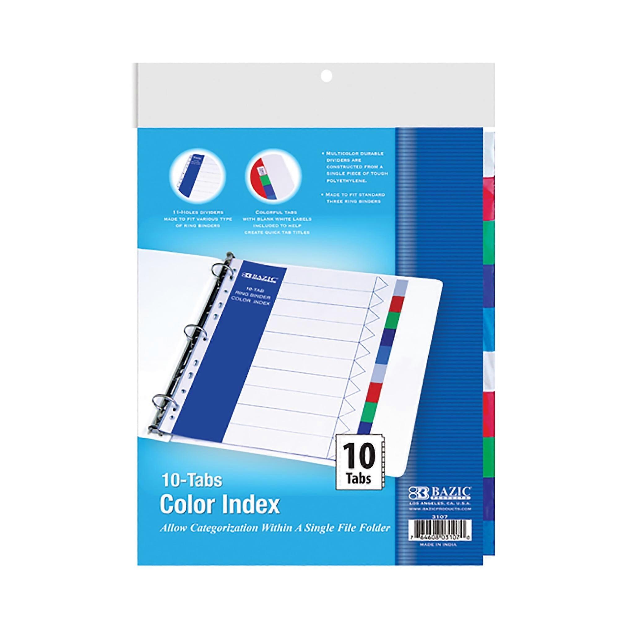 BAZIC Binder Dividers 10 Color Tabs 11 Hole Index Tab, (10/Pack), 24-Packs