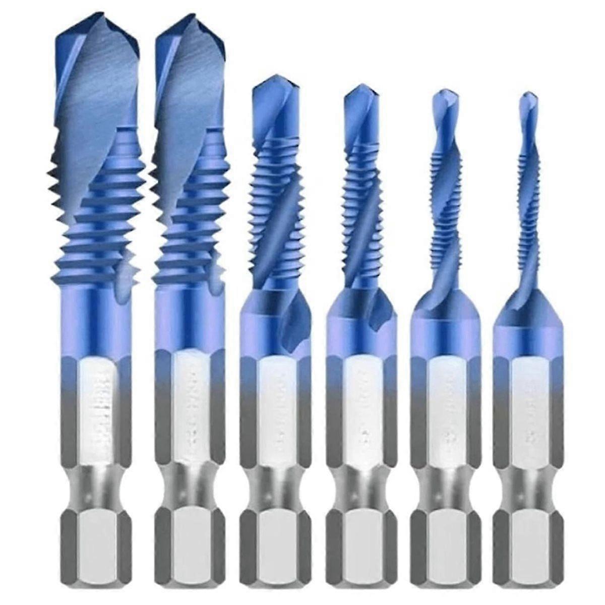 6-Piece M3-M10 Tap and Drill Set, High-Speed Steel Countersink Deburring Tool with 1/4" Hex Shank f