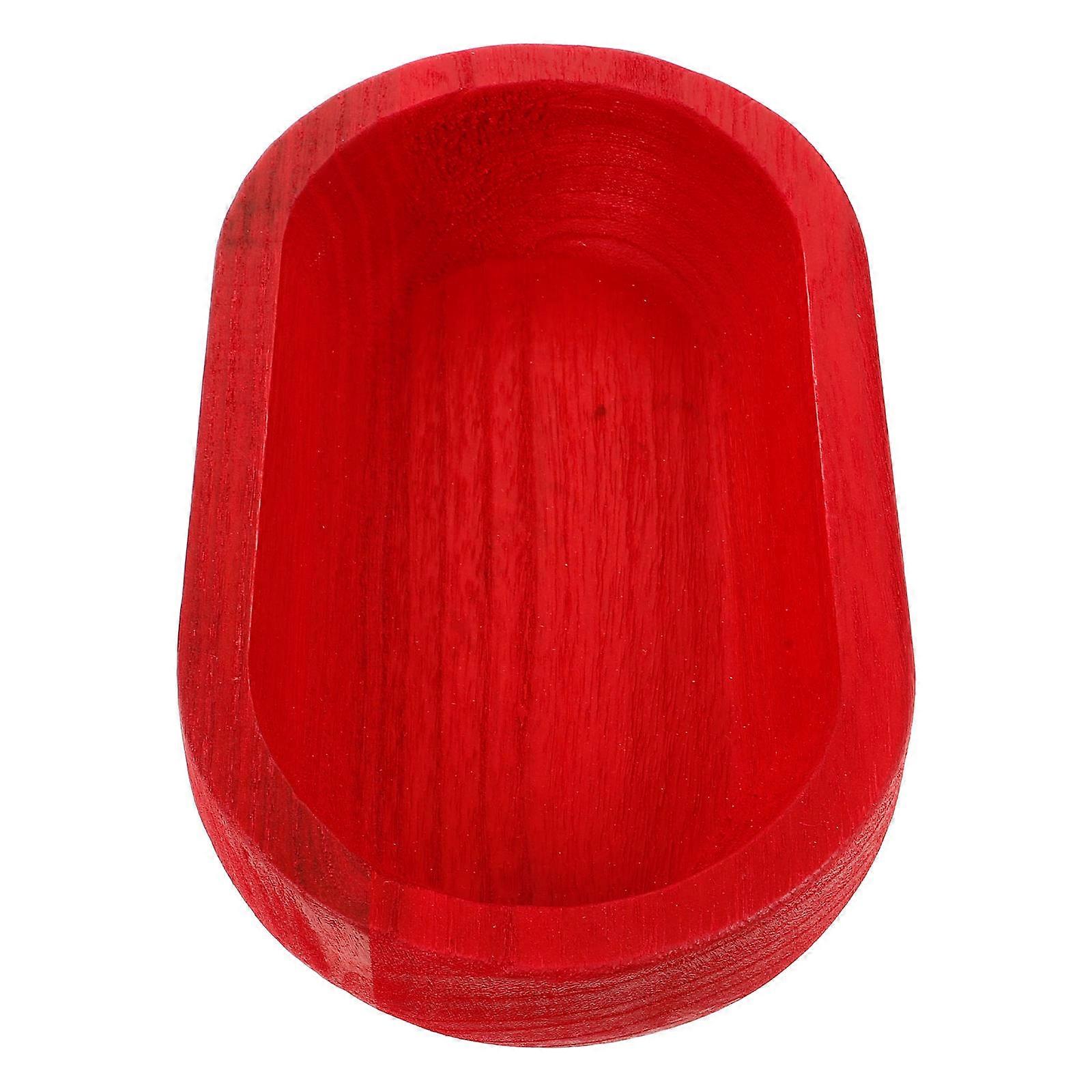 Oval Shape Wood Tray for Storage Use with Red Finish Serving Tray