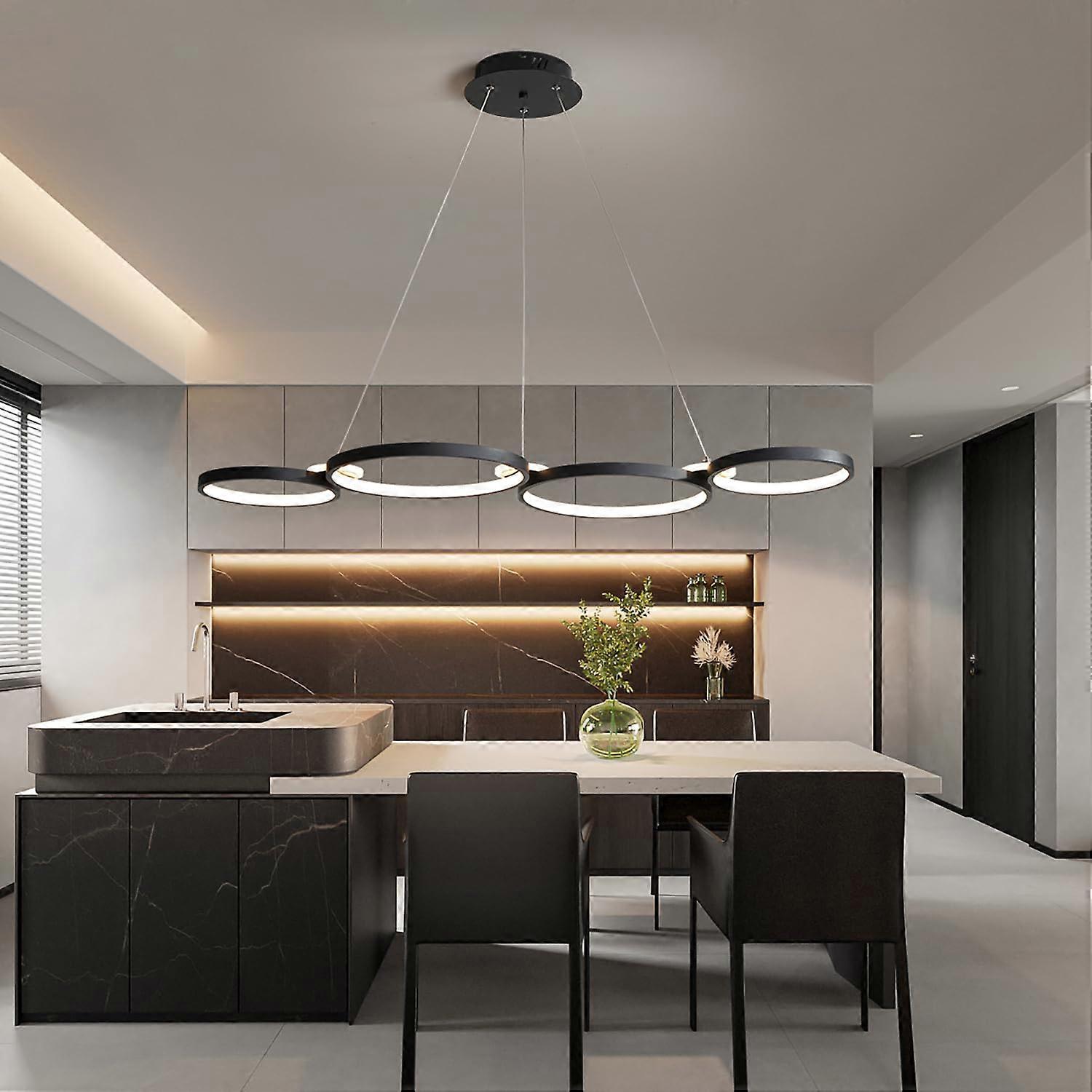 Modern Pendant Lighting Dimmable LED Pendant Light With Remote Control Height Adjustable Black Chandelier Kitchen Bar