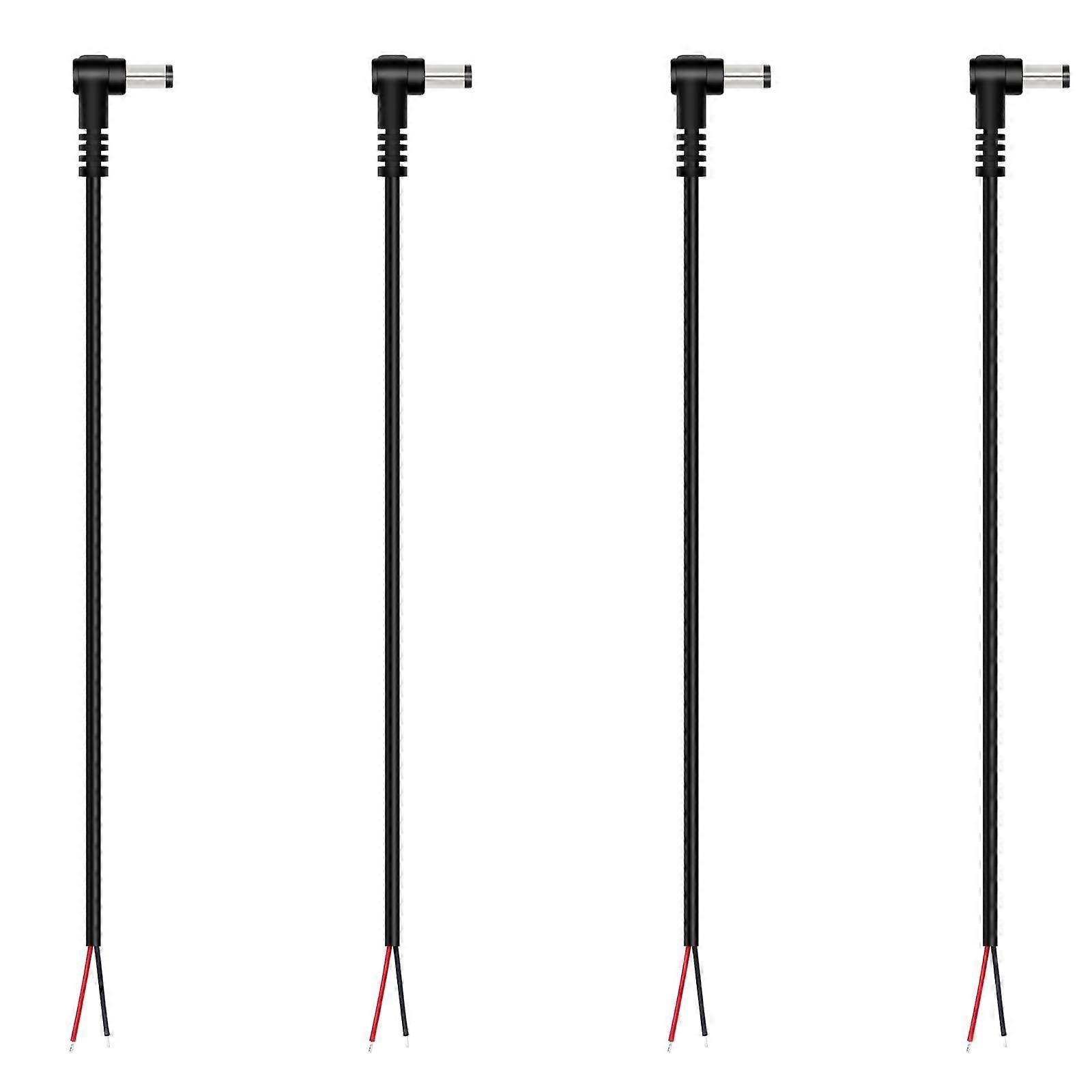 4Pack 5.5mm x 2.1mm Right Angle DC Power Cable with Barrel Plug to Bare Wire for CCTV and LED