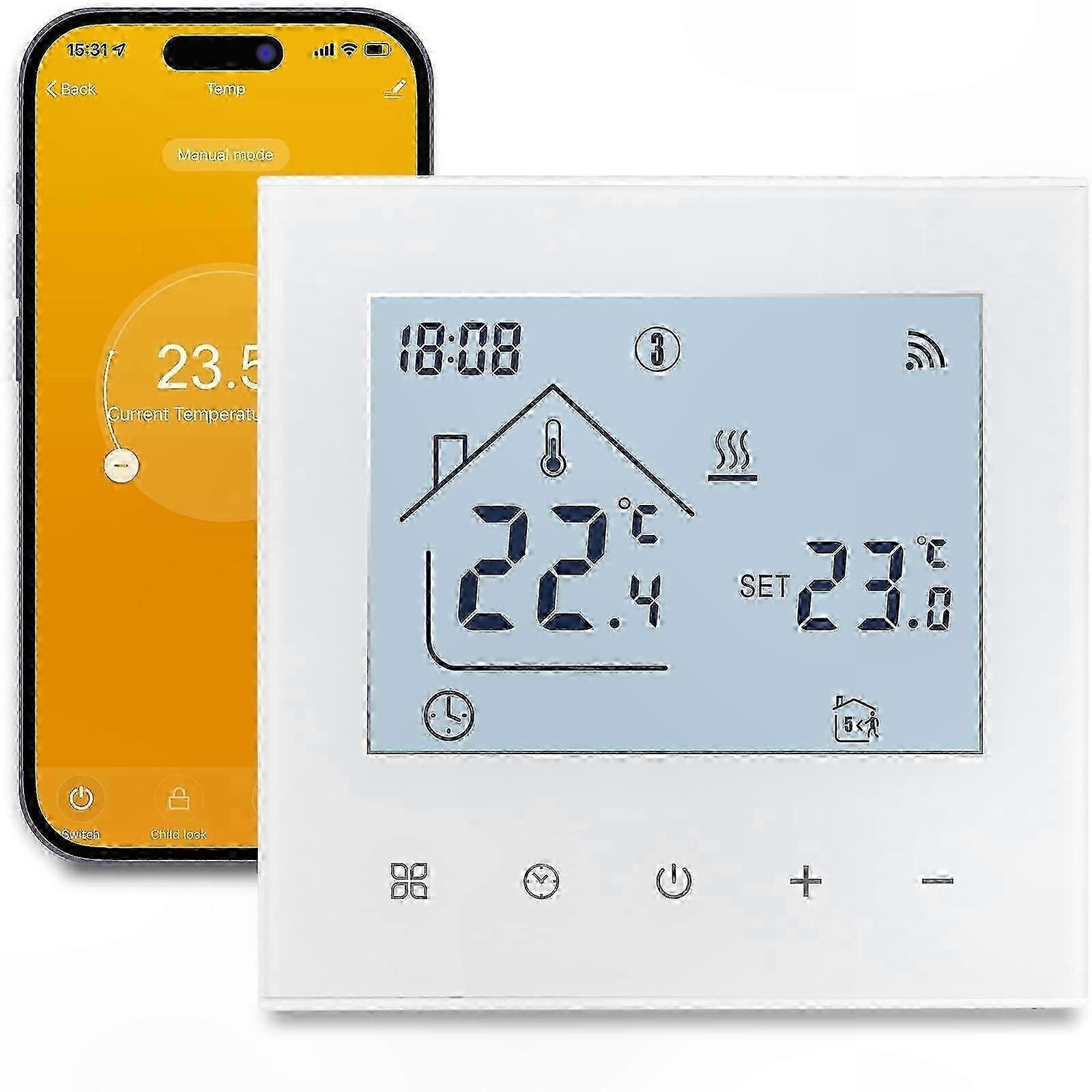 Smart Thermostat for Gas Boiler Heating, Programmable Room Controller with LCD Display, Wall-Mounted WiFi Temperature Manager