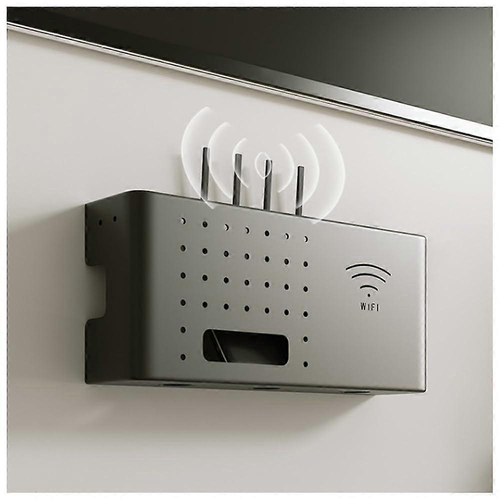 WiFi Router Wall Mount Shelf with HeatResistant Ventilation, Cable Management, Black Storage Box