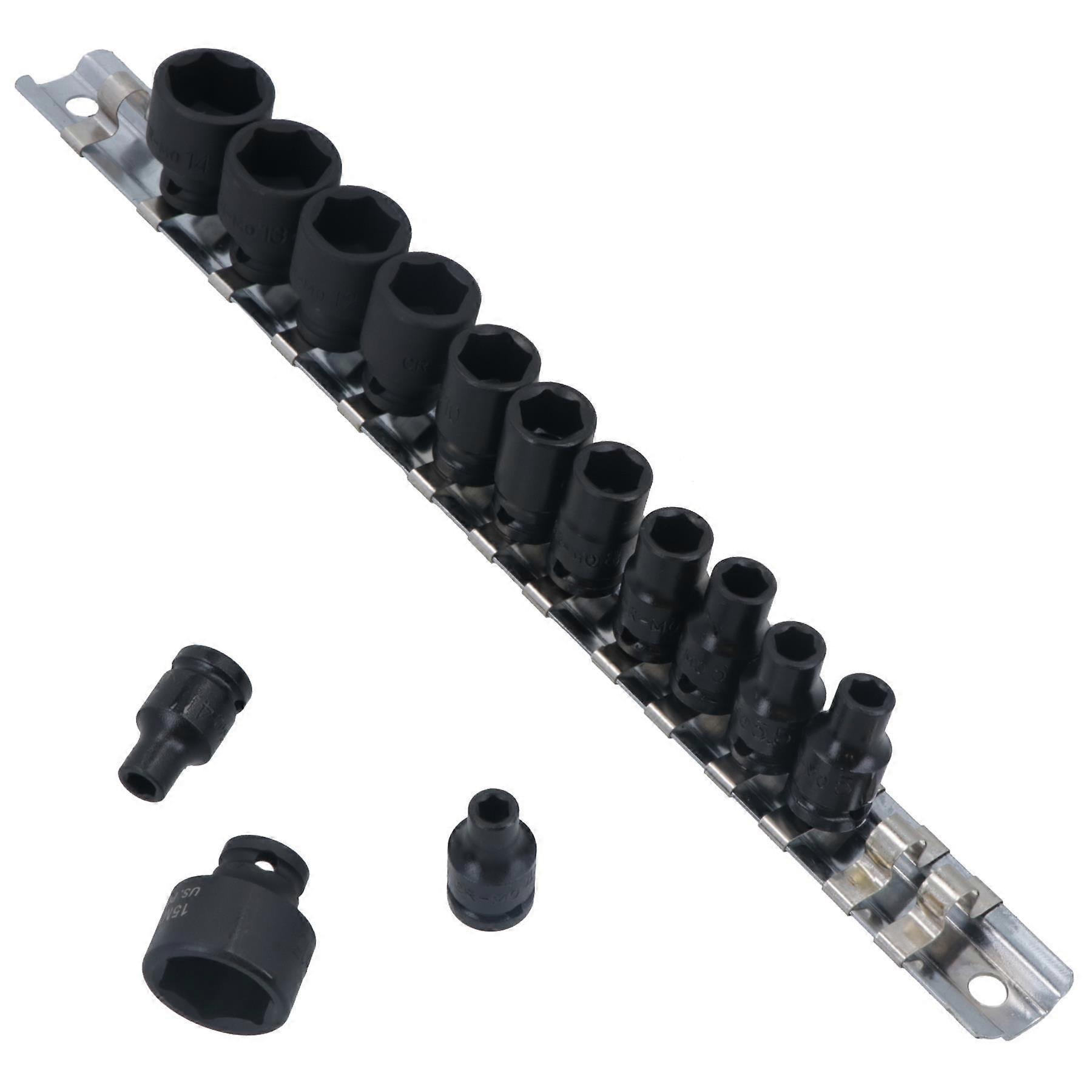 1/4" Drive Metric Shallow Impact Sockets 6 sided 14pc 4mm - 15mm U S Pro