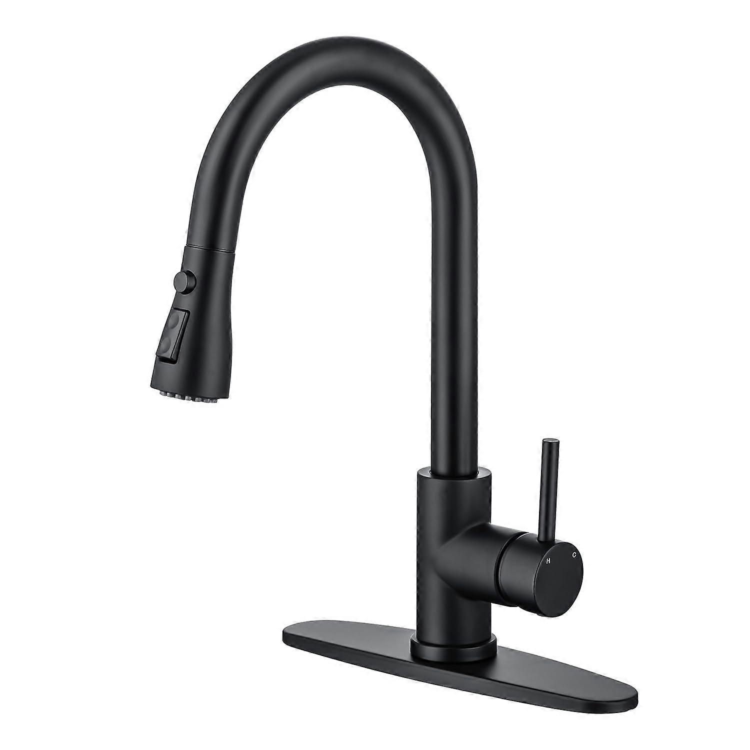 Black Kitchen Faucet with Pull Down Sprayer,  Arc Single Handle, 3Mode, 360° Swivel for RV
