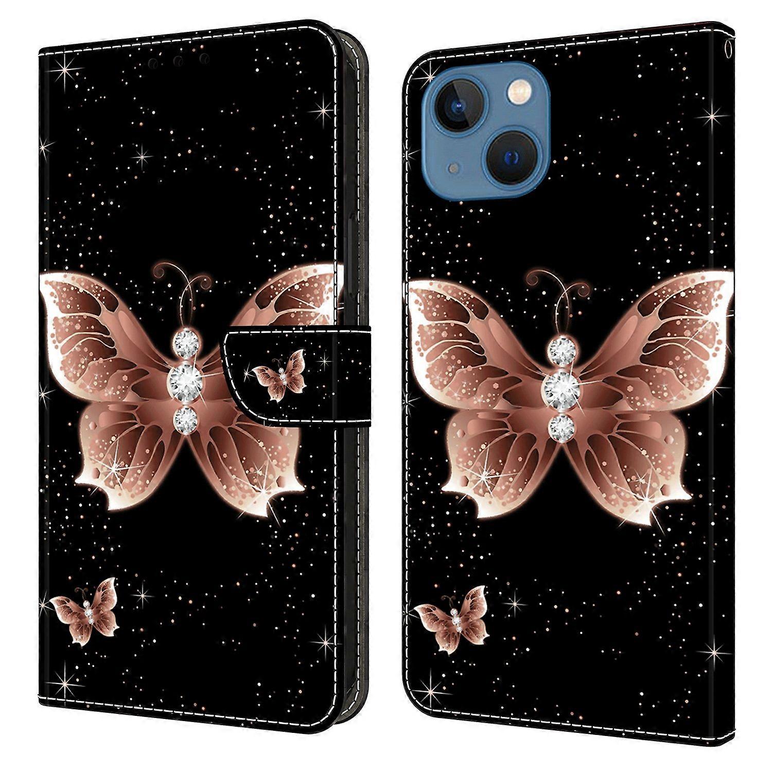 For iPhone 13 Wallet Case PU Leather Magnetic Closure 3D Pattern Stand Phone Cover