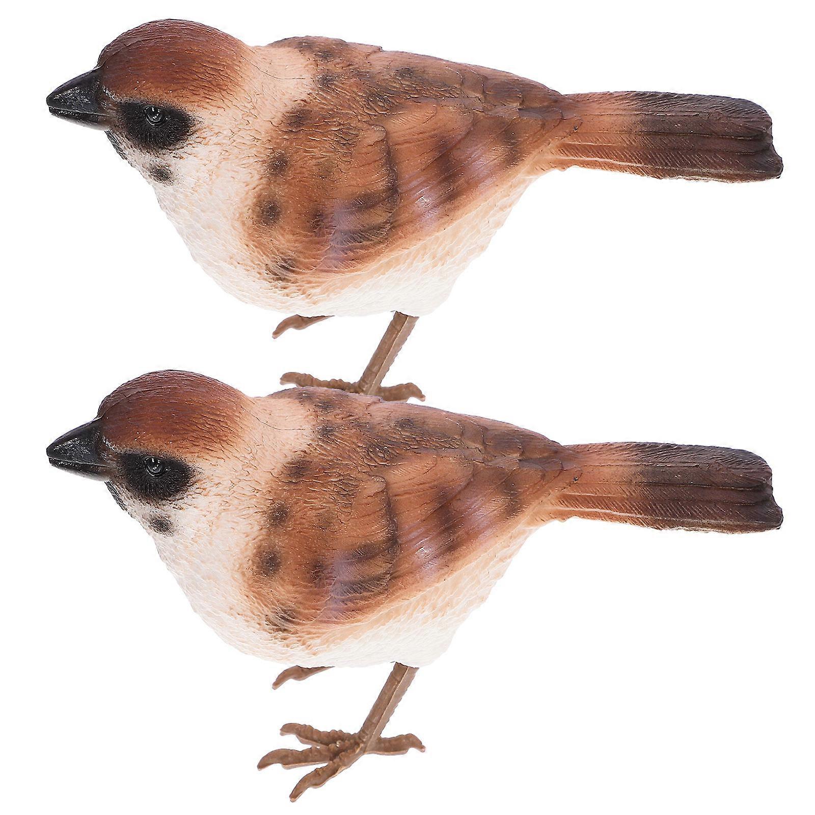 Artificial Sparrow Bird Statue Decoration for Party Use 2Pcs Small Model