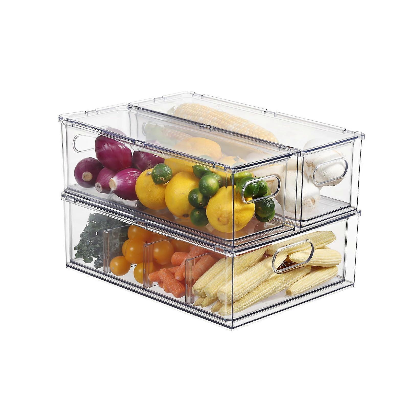 Refrigerator Organizer Clear Stackable PullOut Fridge Storage Bins for Kitchen Fruits Vegetables 2 Small 1 Large