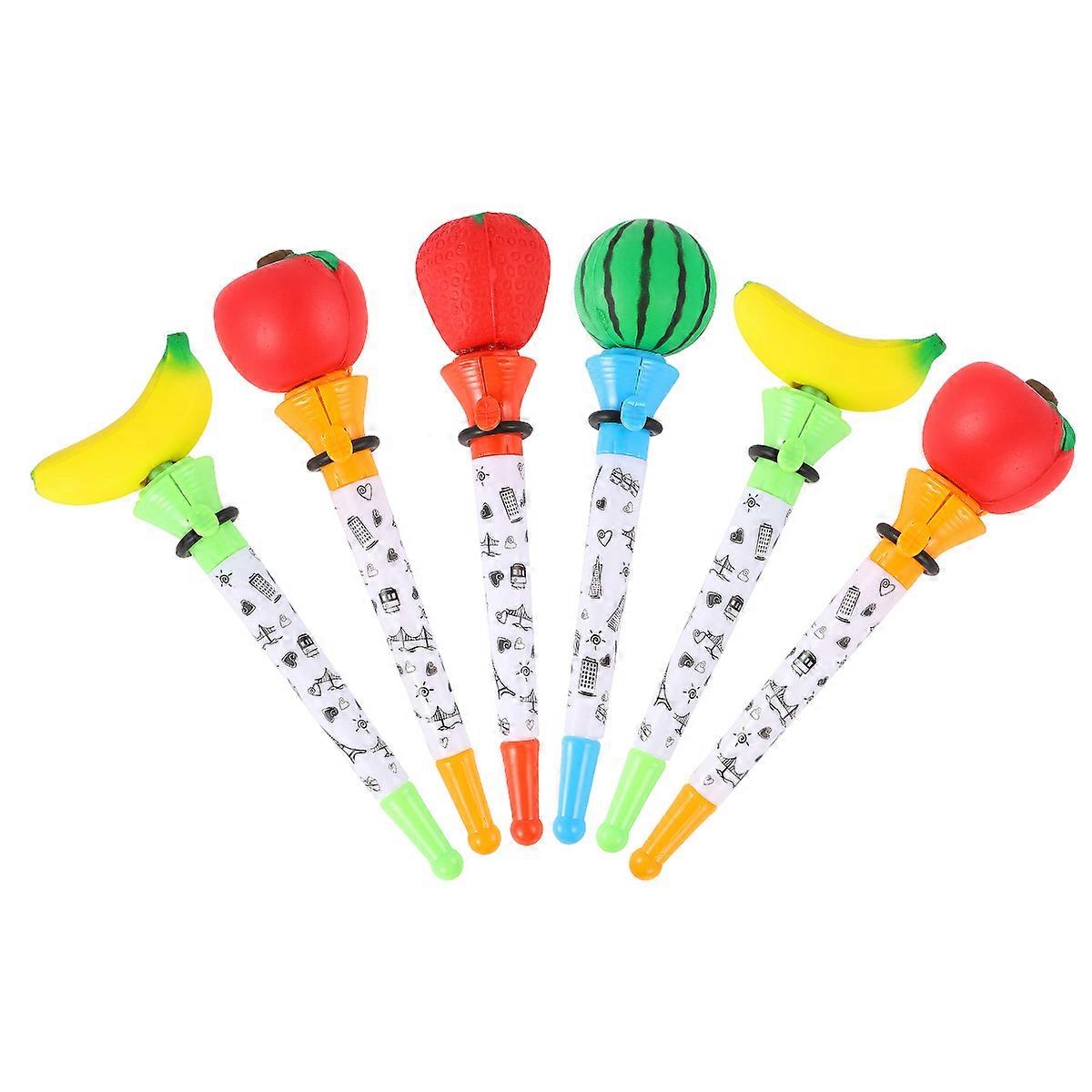 Creative Decompression Ballpoint Pen For Students With Fruit Shape Design Assorted Color 6 Pcs Set