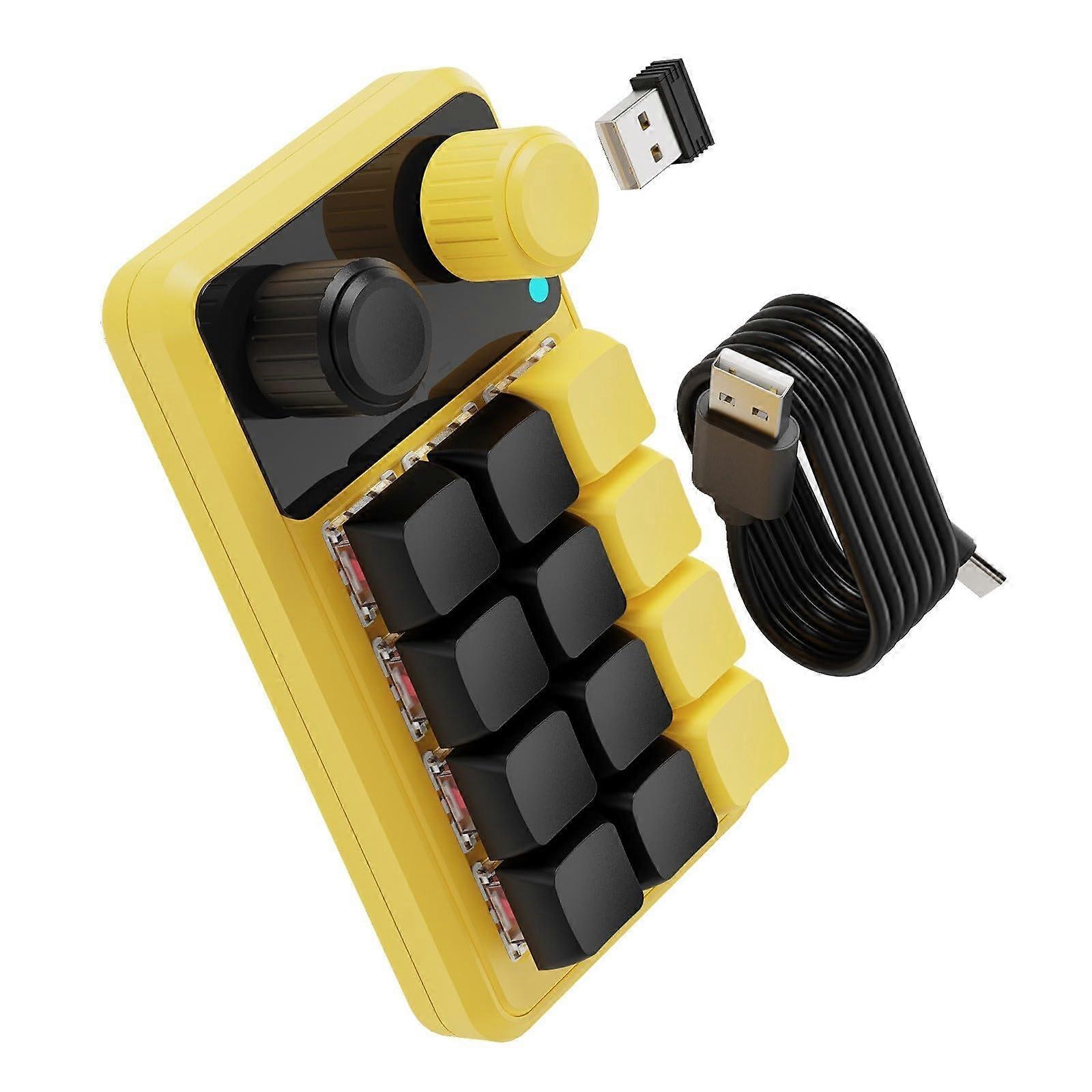 12 Key Mechanical Gaming Keypad with RGB Backlight, Dual Knobs, Triple Mode Macros, Yellow