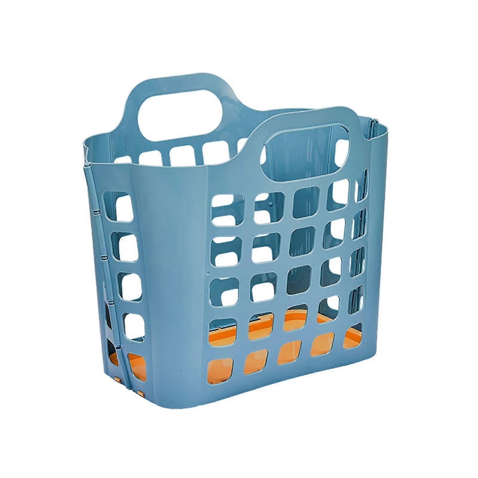 Foldable Wall Mounted Laundry Basket Plastic Hamper Blue Space Saving Storage Solution