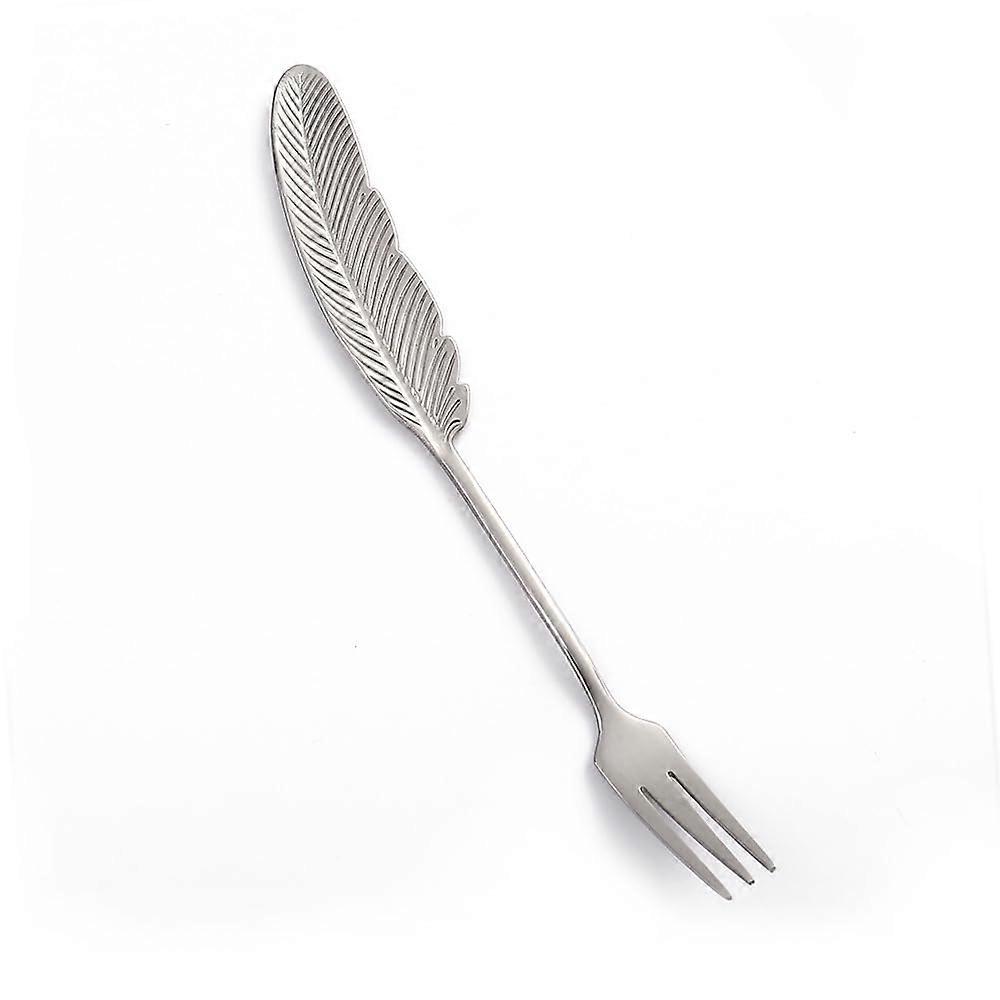 Stainless Steel Fruit Fork with Creative Feather Handle, Mini Dessert Fork for Cake and Fruit, Silver