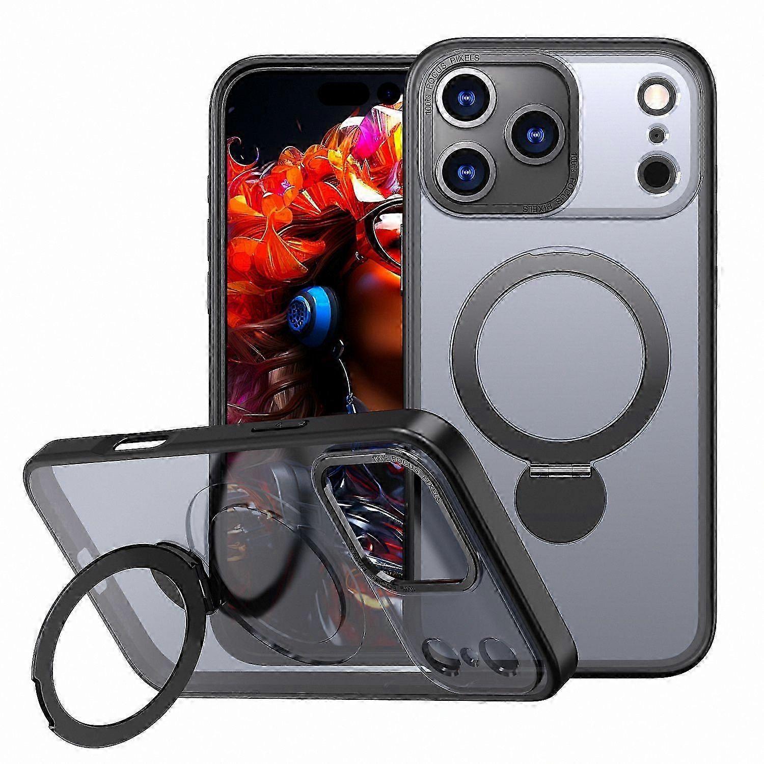 Clear TPU PC Back Cover with MagSafe Ring Kickstand for  17 Pro Case