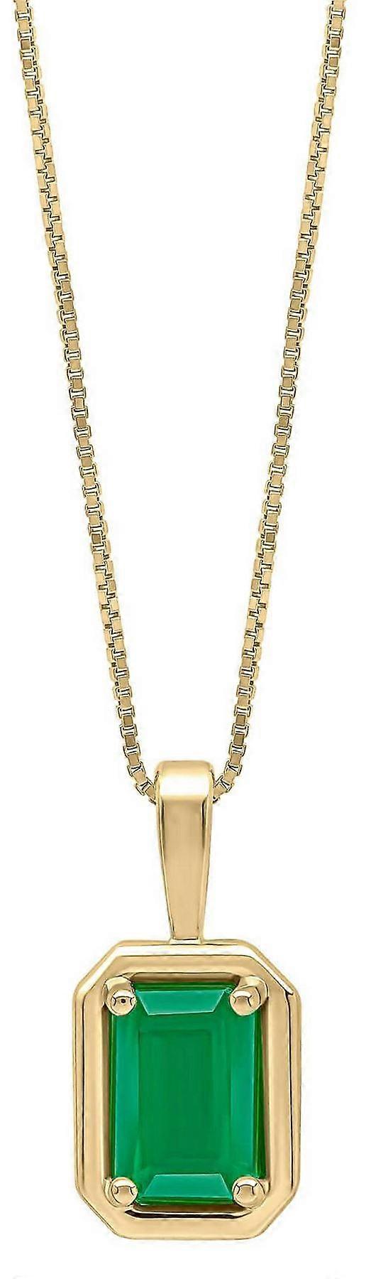 Elements Gold Chunky Border Emerald 9ct Gold Pendant - Green