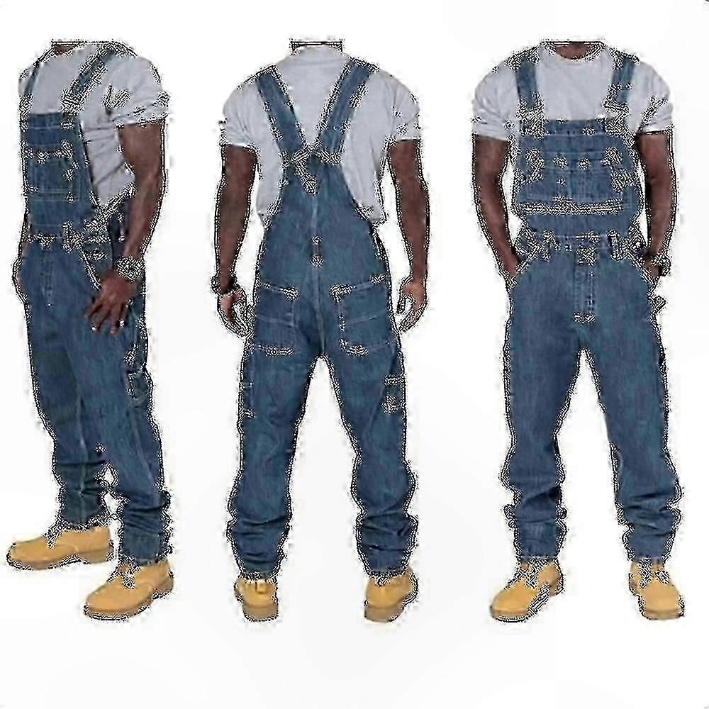 Men's Plus Size Denim Overalls with Adjustable Straps & Multiple Pockets