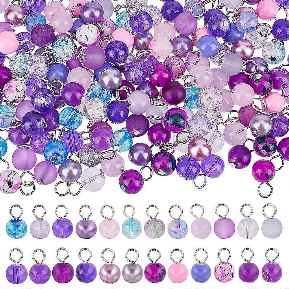 Glass Pendants Round Charm Purple 13mm 192pcs/set