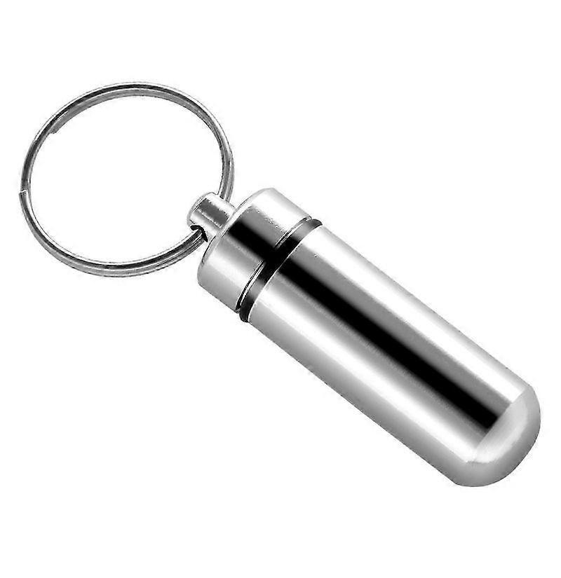Silver Pill Case Keychain Capsule Bottle Holder Container