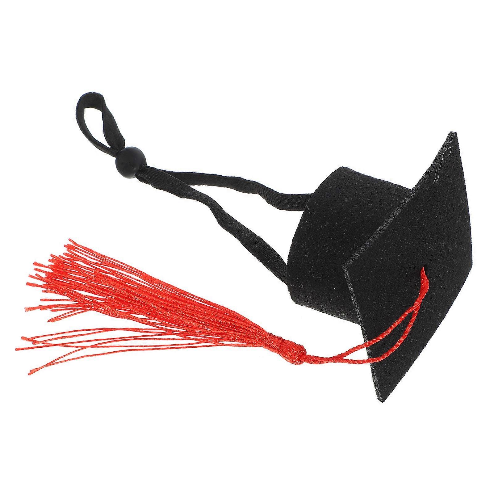 Small Pet Hat Black Felt Graduation Cap for Hamsters 2Pcs Set