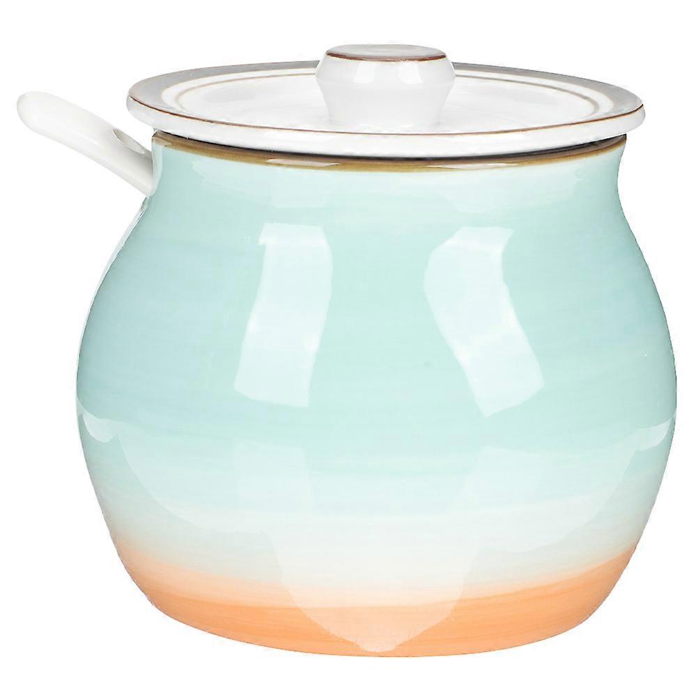 Ceramic Jar with Spoon for Storage Use Kitchen Seasoning Container