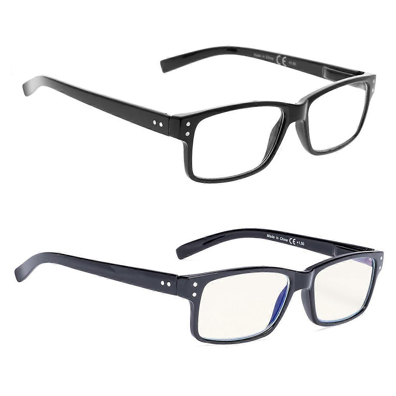 2 Pack Reading Glasses +2.50 Black Frame, Blue Light Blocking for Reading and Computer Use