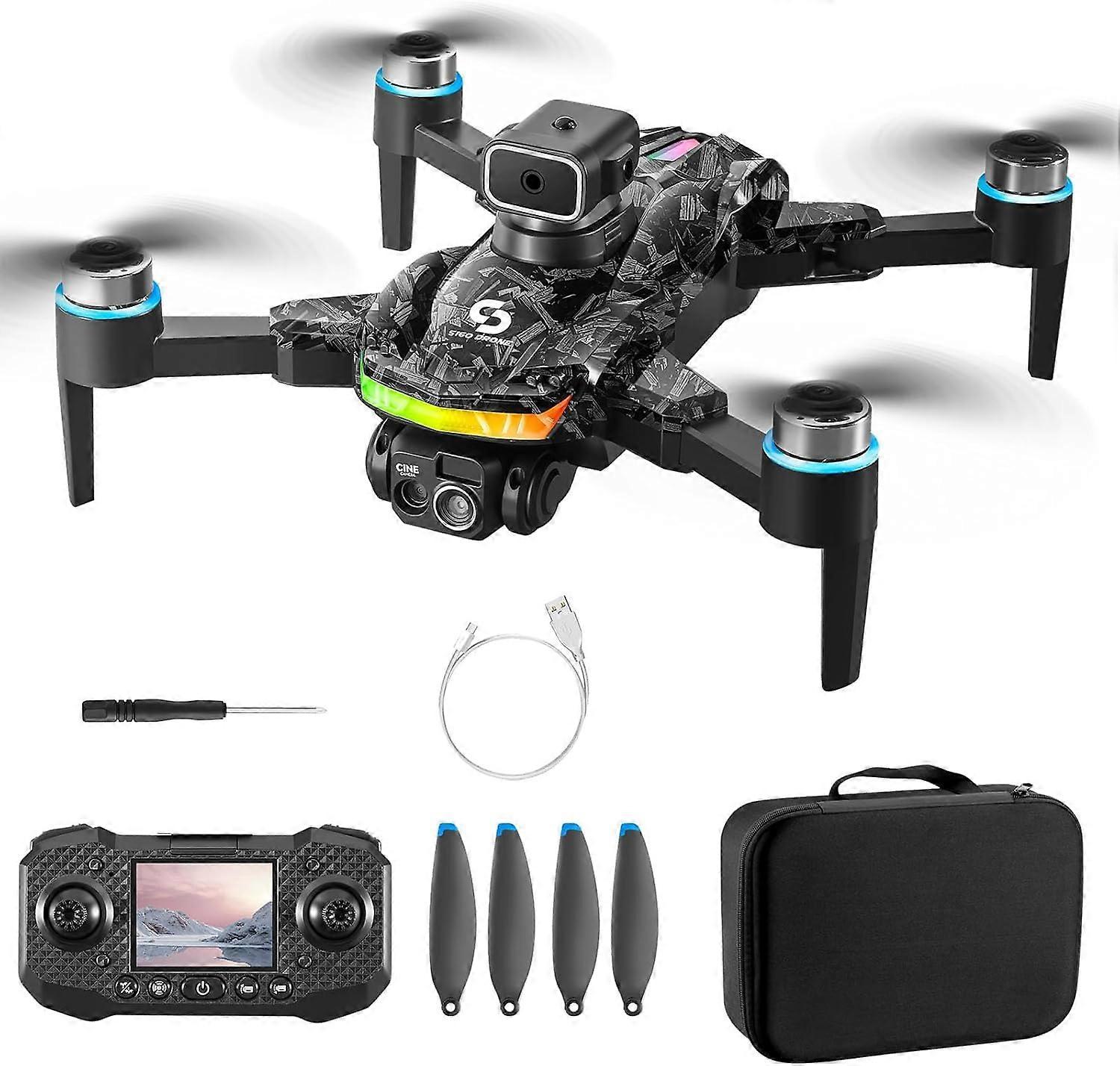 4K FPV Camera Drone with Obstacle Avoidance, BuiltIn Screen, Lights, 8G Storage