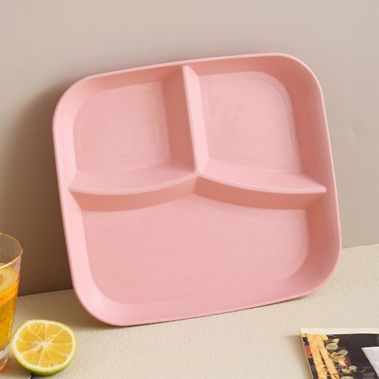 Plastic Divided Dinner Plates Lightweight Square Buffet Plates Three-Cell Grid Stackable Pink Plates