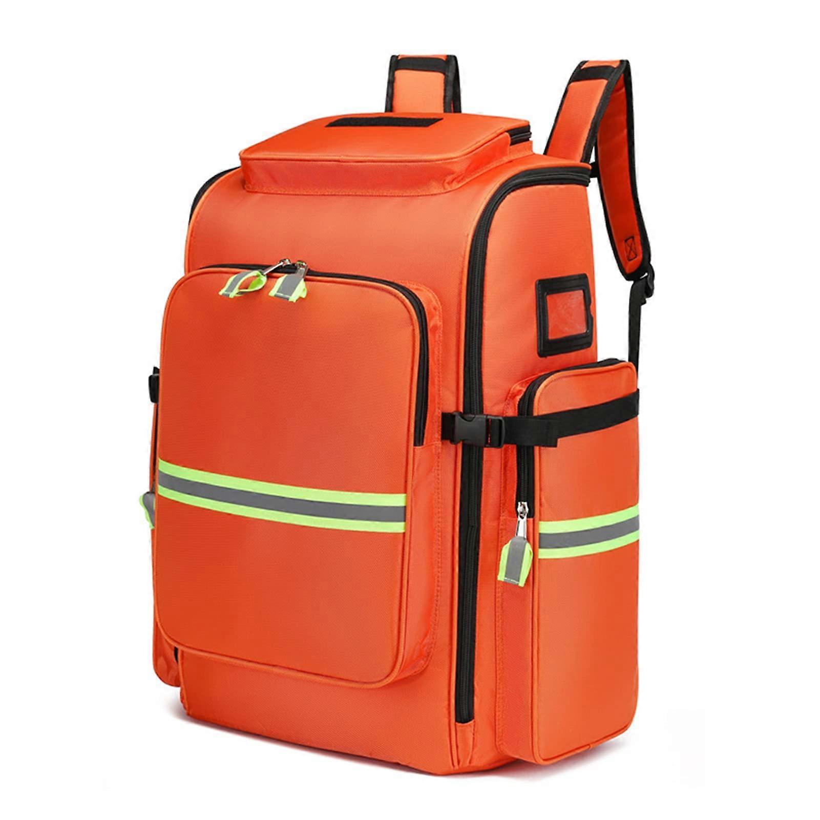 Orange First Aid Backpack Small Size with Reflective Strips and Multiple Compartments for Camping